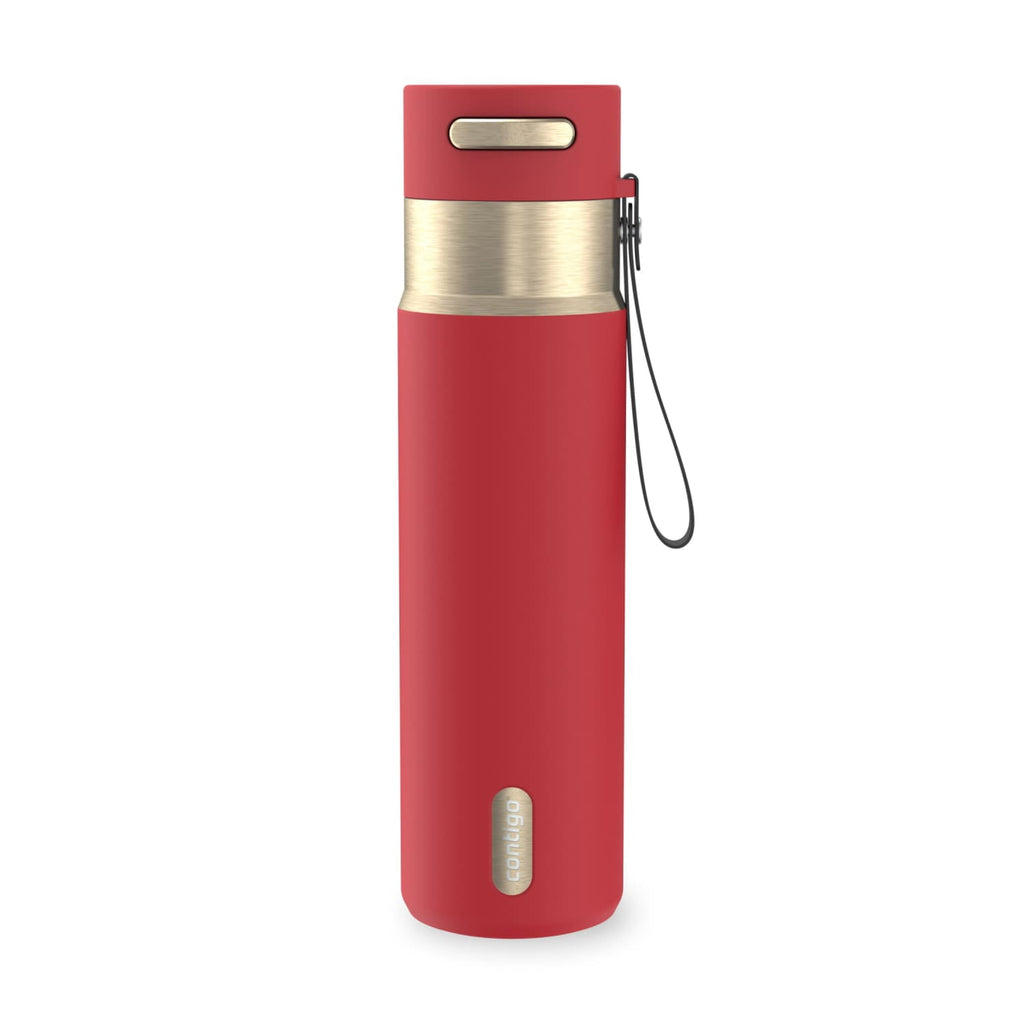Contigo AutoSeal Leakproof Stainless Steel Reusable Water Bottle Tumbler with Carrying Strap, Cream/Champagne, 24 oz Edition-EMYX