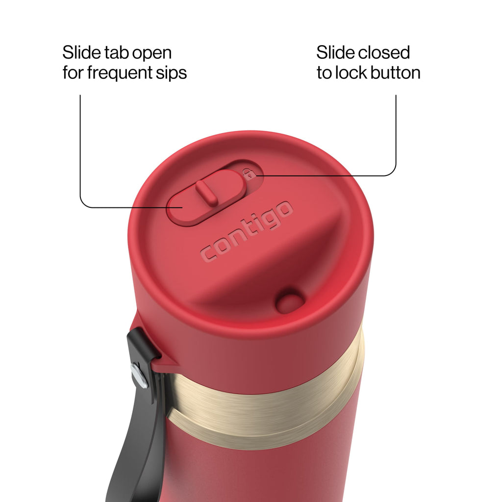 Contigo AutoSeal Leakproof Stainless Steel Reusable Water Bottle Tumbler with Carrying Strap, Cream/Champagne, 24 oz Edition-EMYX