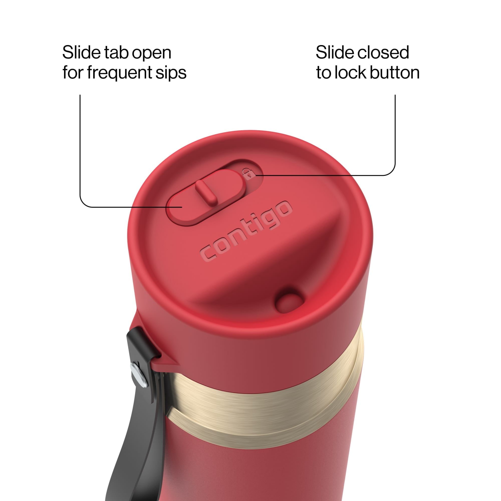 Contigo AutoSeal Leakproof Stainless Steel Reusable Water Bottle Tumbler with Carrying Strap, Cream/Champagne, 24 oz Edition-EMYX