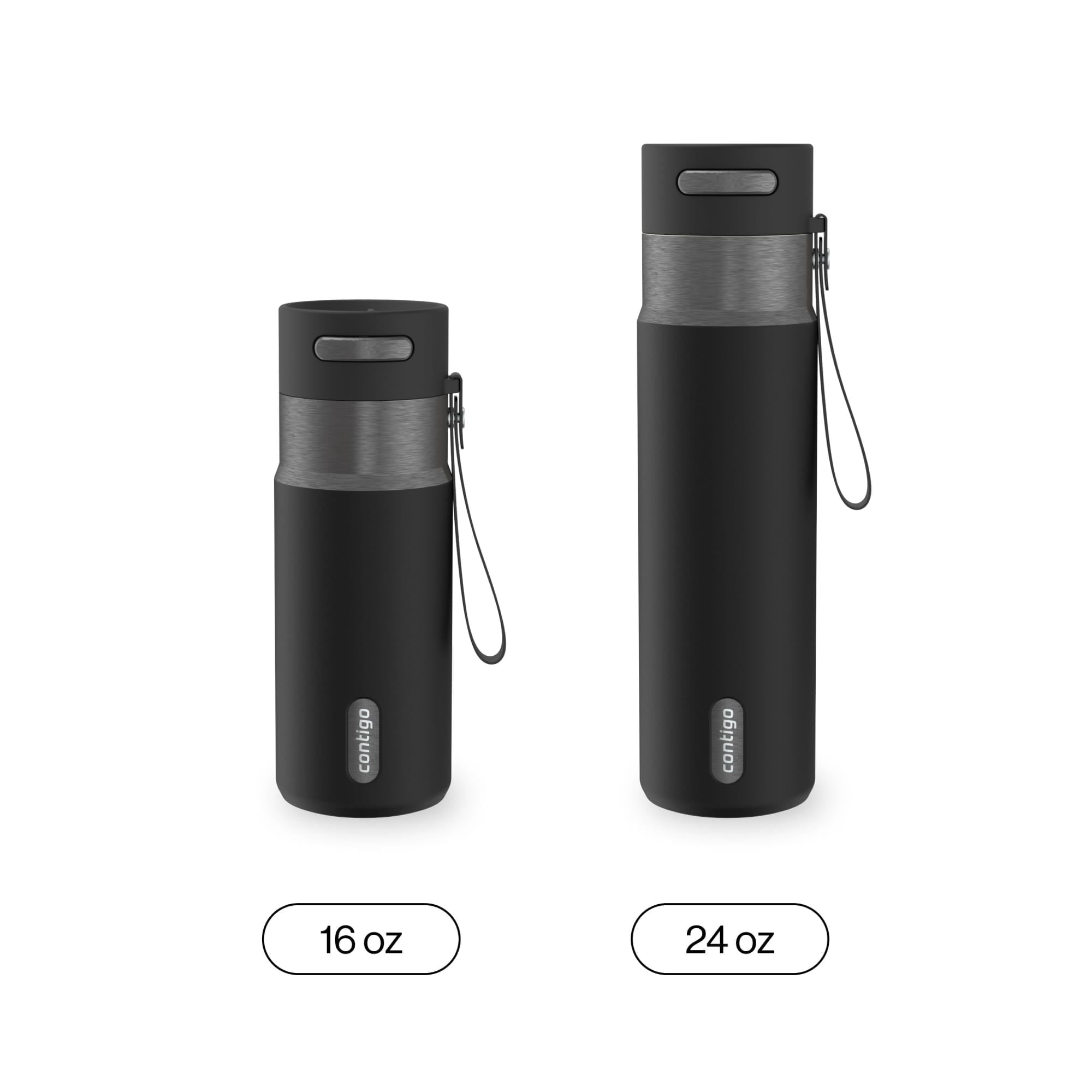 Contigo AutoSeal Leakproof Stainless Steel Reusable Water Bottle Tumbler with Carrying Strap, Cream/Champagne, 24 oz Edition-EMYX