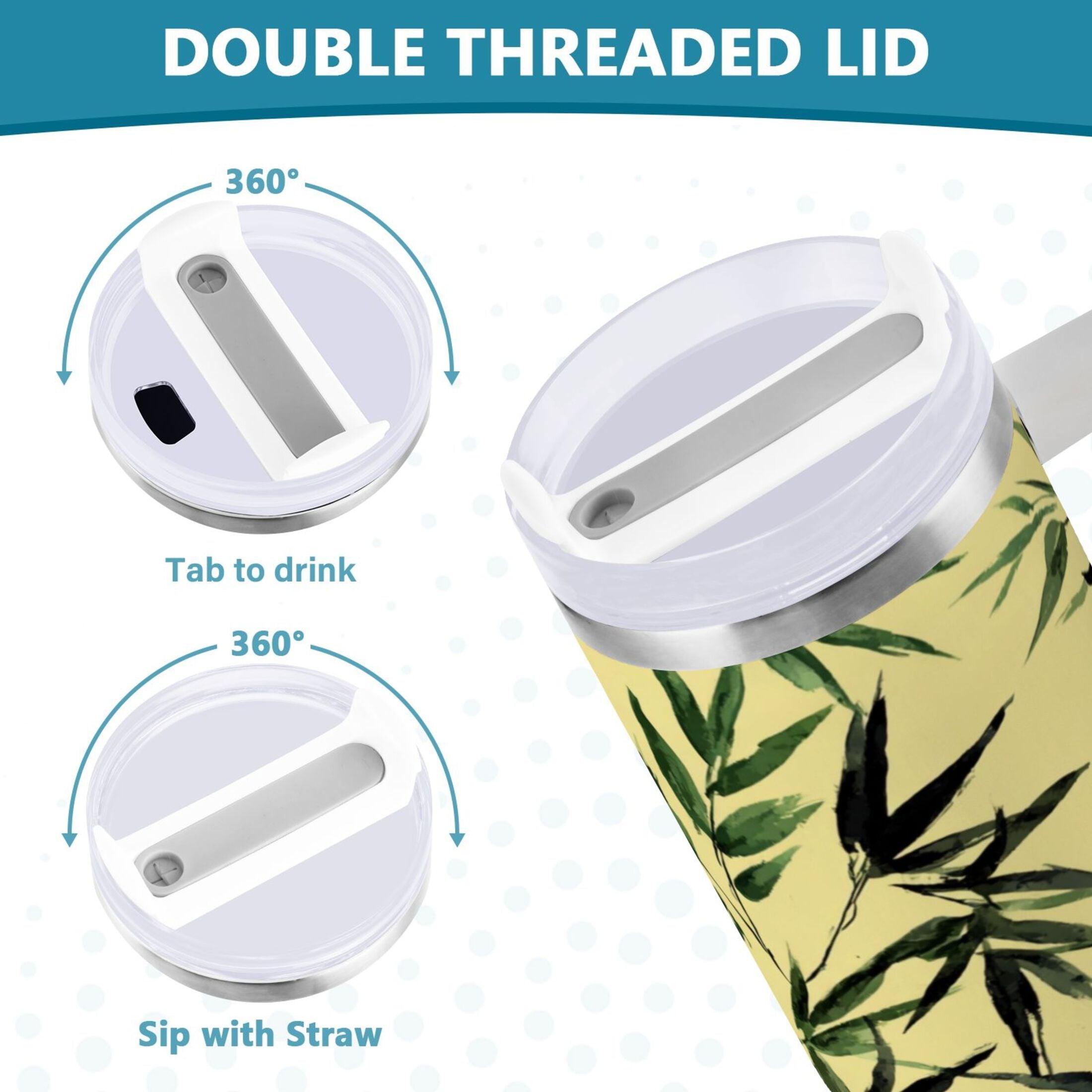 30 oz Insulated Stainless Steel Tumbler Double Wall Stainless Steel Tumbler with 2-Way Drinking Bamboo and Green Leaves Edition-OTZT
