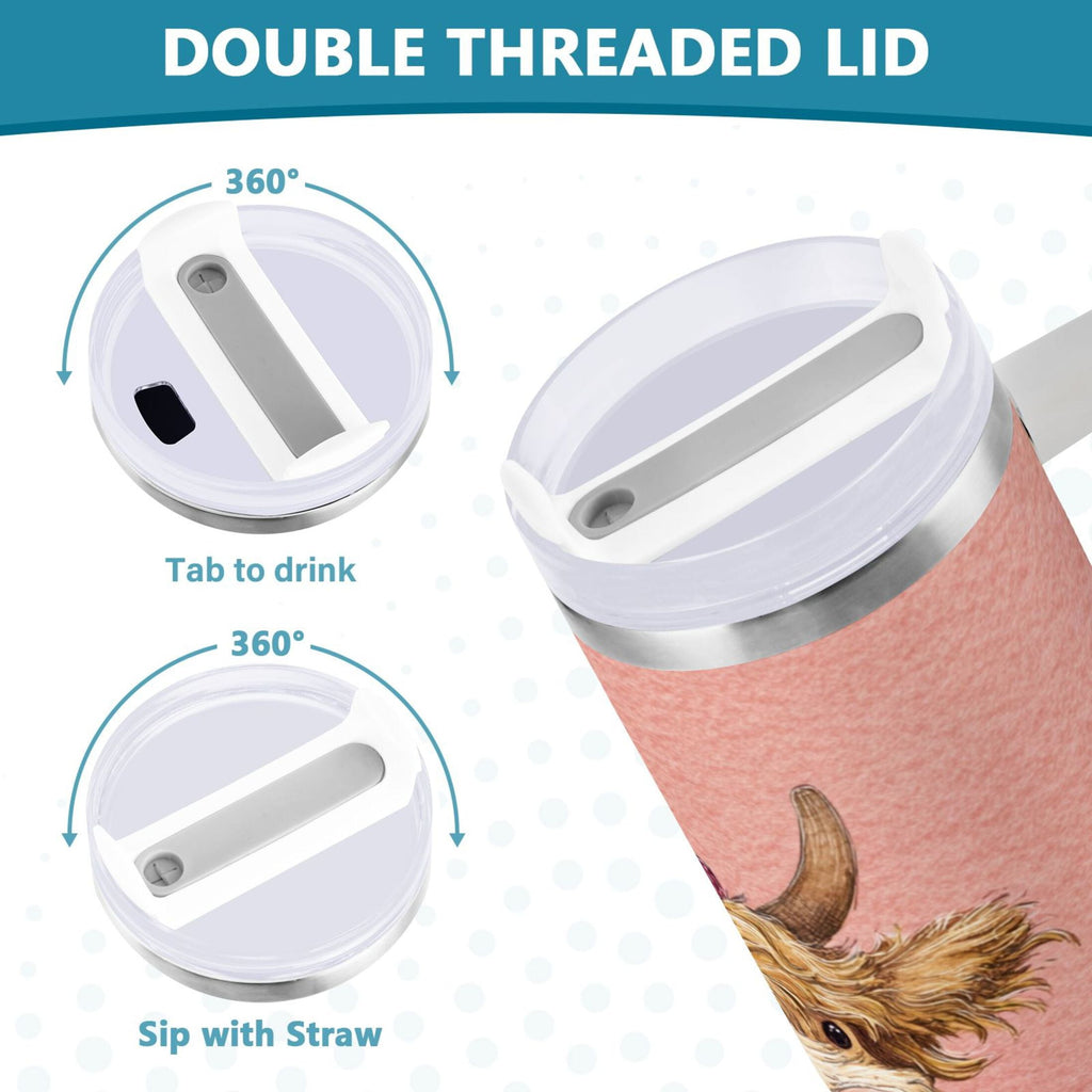 30 oz Insulated Stainless Steel Tumbler Double Wall Stainless Steel Tumbler with 2-Way Drinking Cow Wearing Scarf and Hat Edition-HLJO