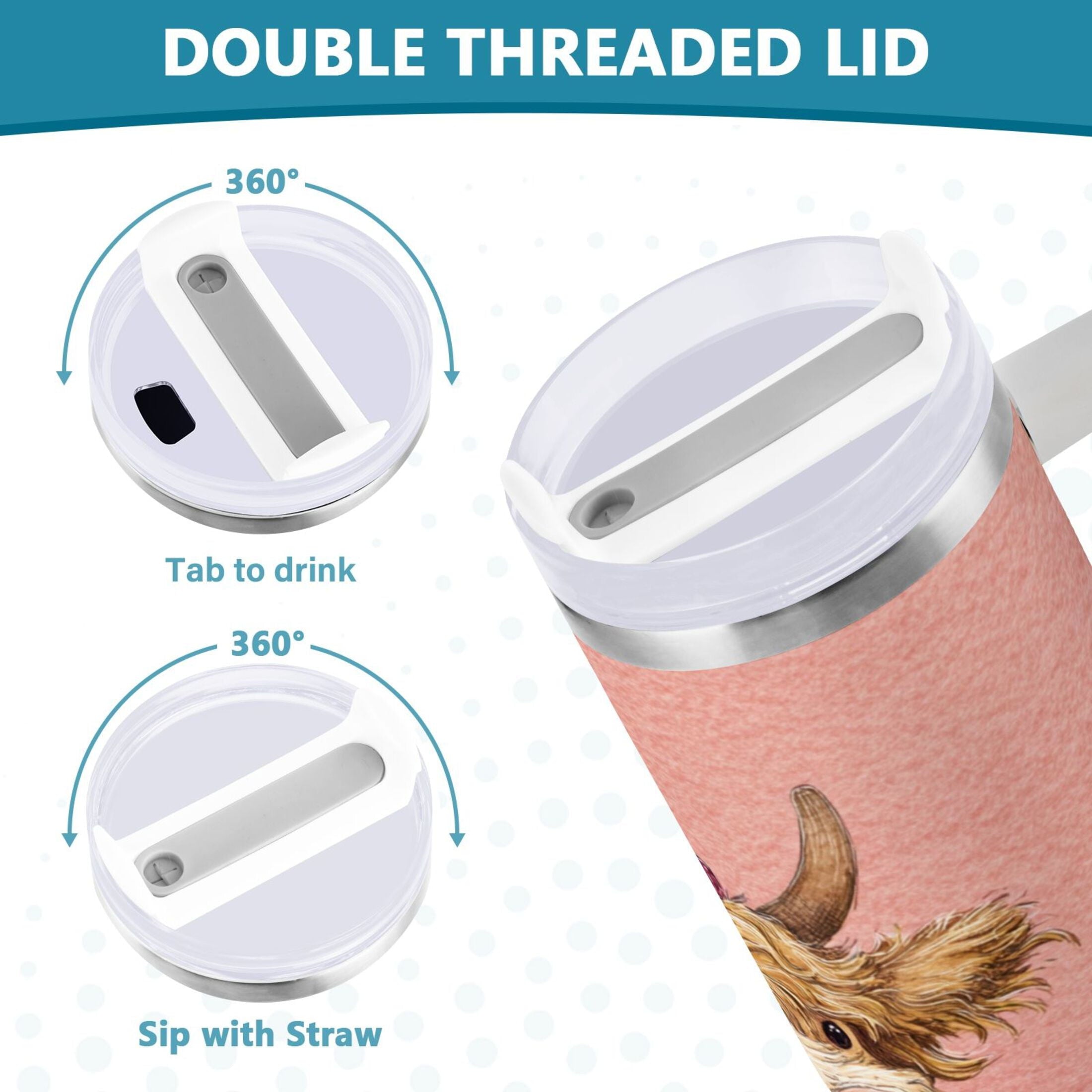 30 oz Insulated Stainless Steel Tumbler Double Wall Stainless Steel Tumbler with 2-Way Drinking Cow Wearing Scarf and Hat Edition-HLJO