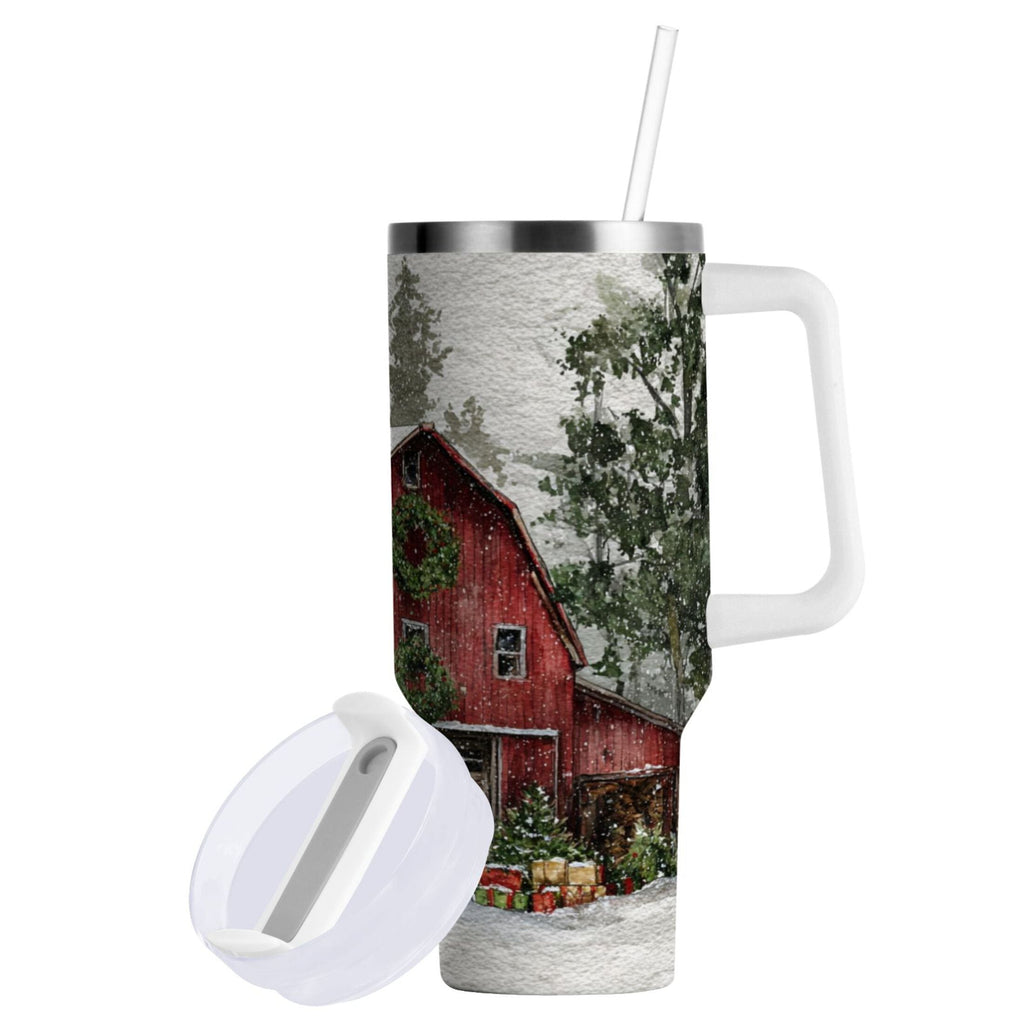 30 oz Insulated Stainless Steel Tumbler Double Wall Stainless Steel Tumbler with 2-Way Drinking Old Red Barn Edition-IKNR