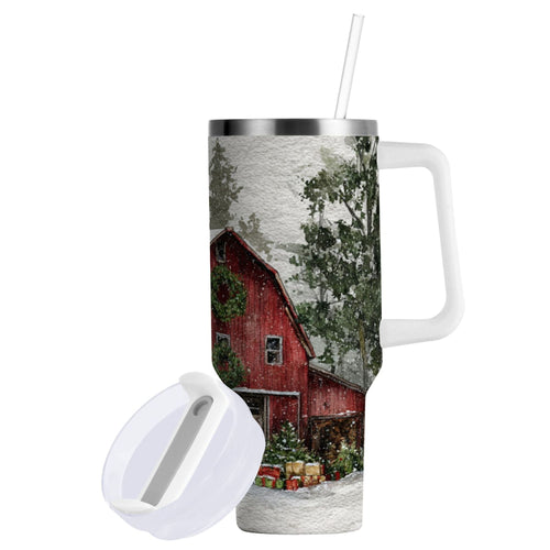 30 oz Insulated Stainless Steel Tumbler Double Wall Stainless Steel Tumbler with 2-Way Drinking Old Red Barn Edition-IKNR