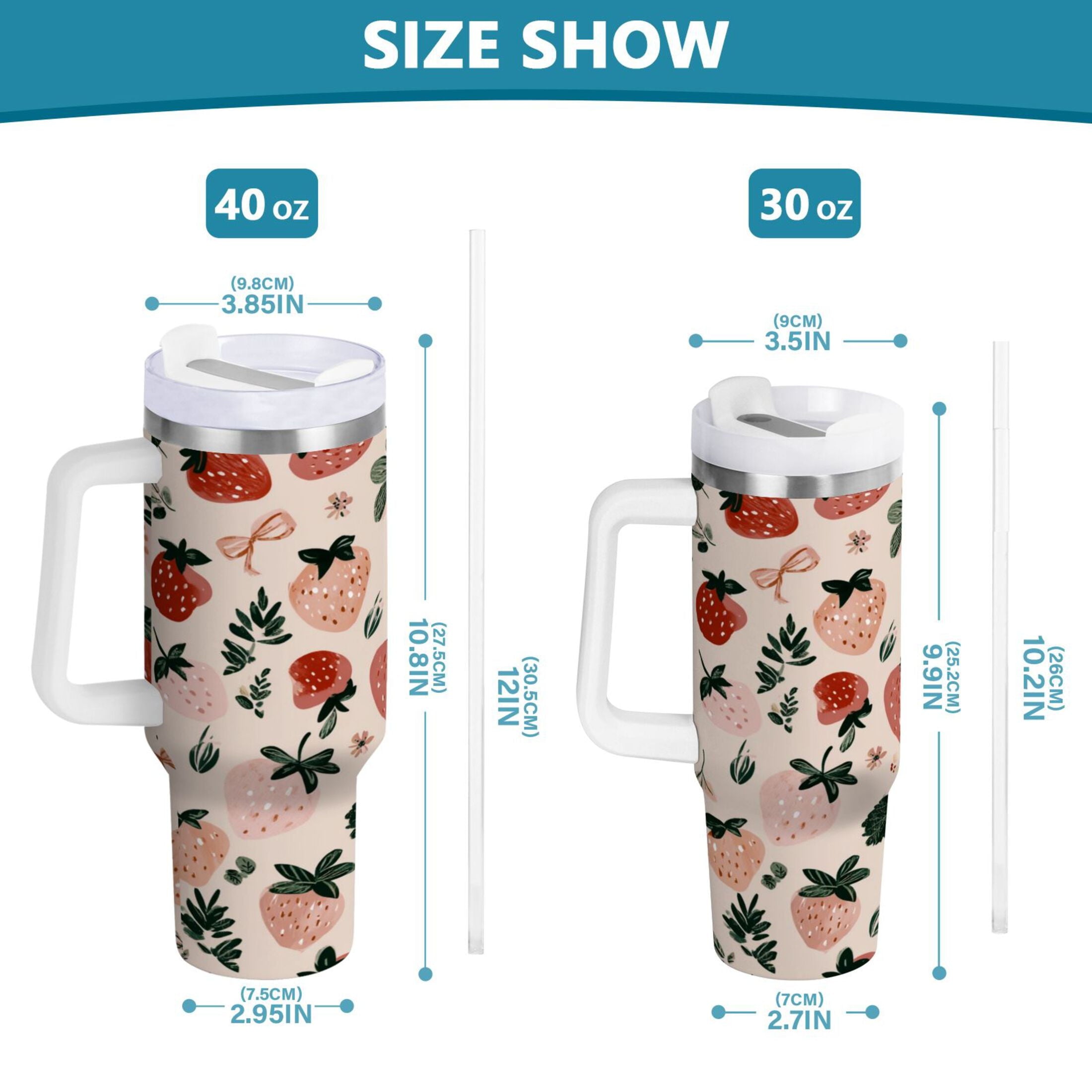 30 oz Insulated Stainless Steel Tumbler Double Wall Stainless Steel Tumbler with 2-Way Drinking Cute Pinks Strawberries Edition-CQ1G