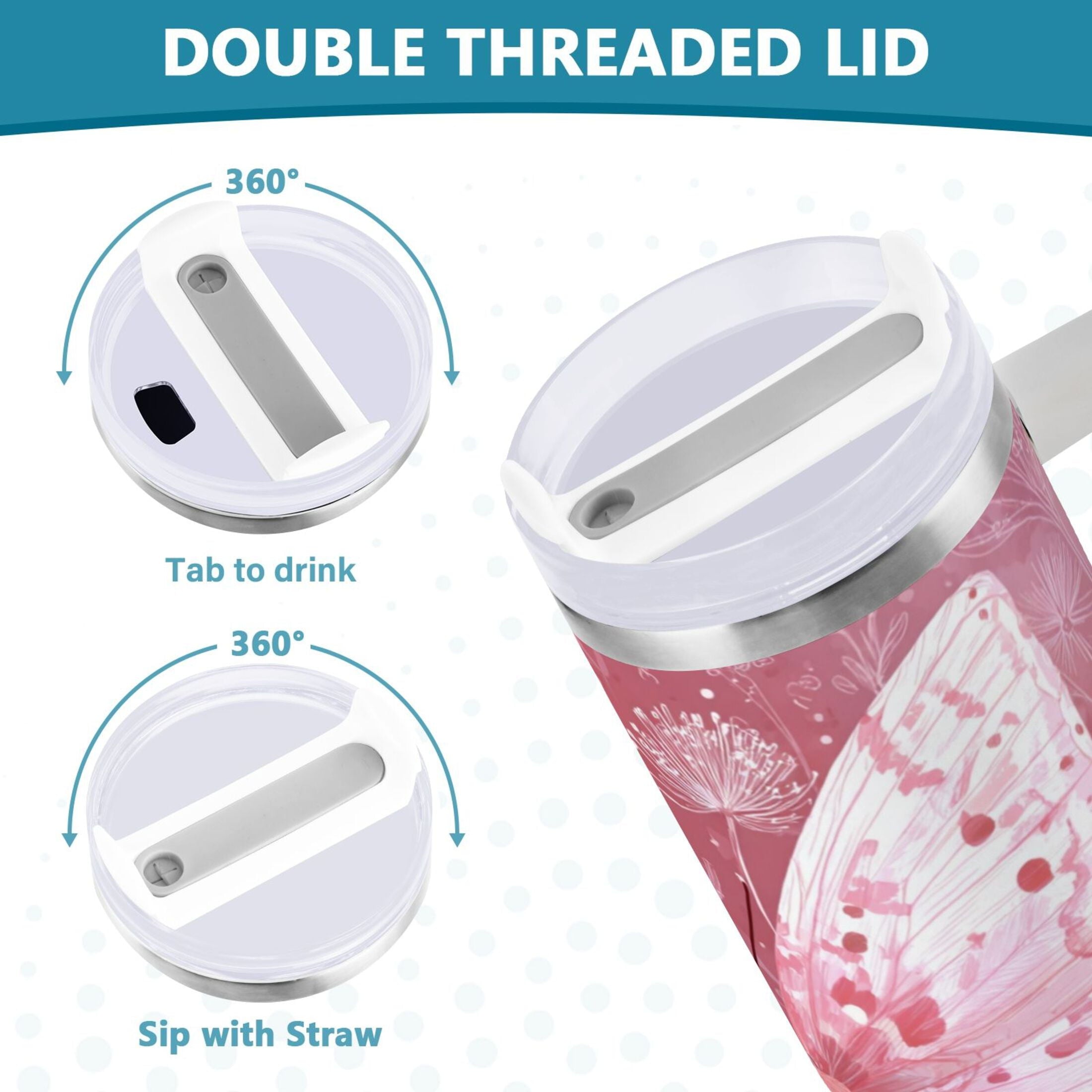 30 oz Insulated Stainless Steel Tumbler Double Wall Stainless Steel Tumbler with 2-Way Drinking Soft Pink Butterfly Edition-O9JJ
