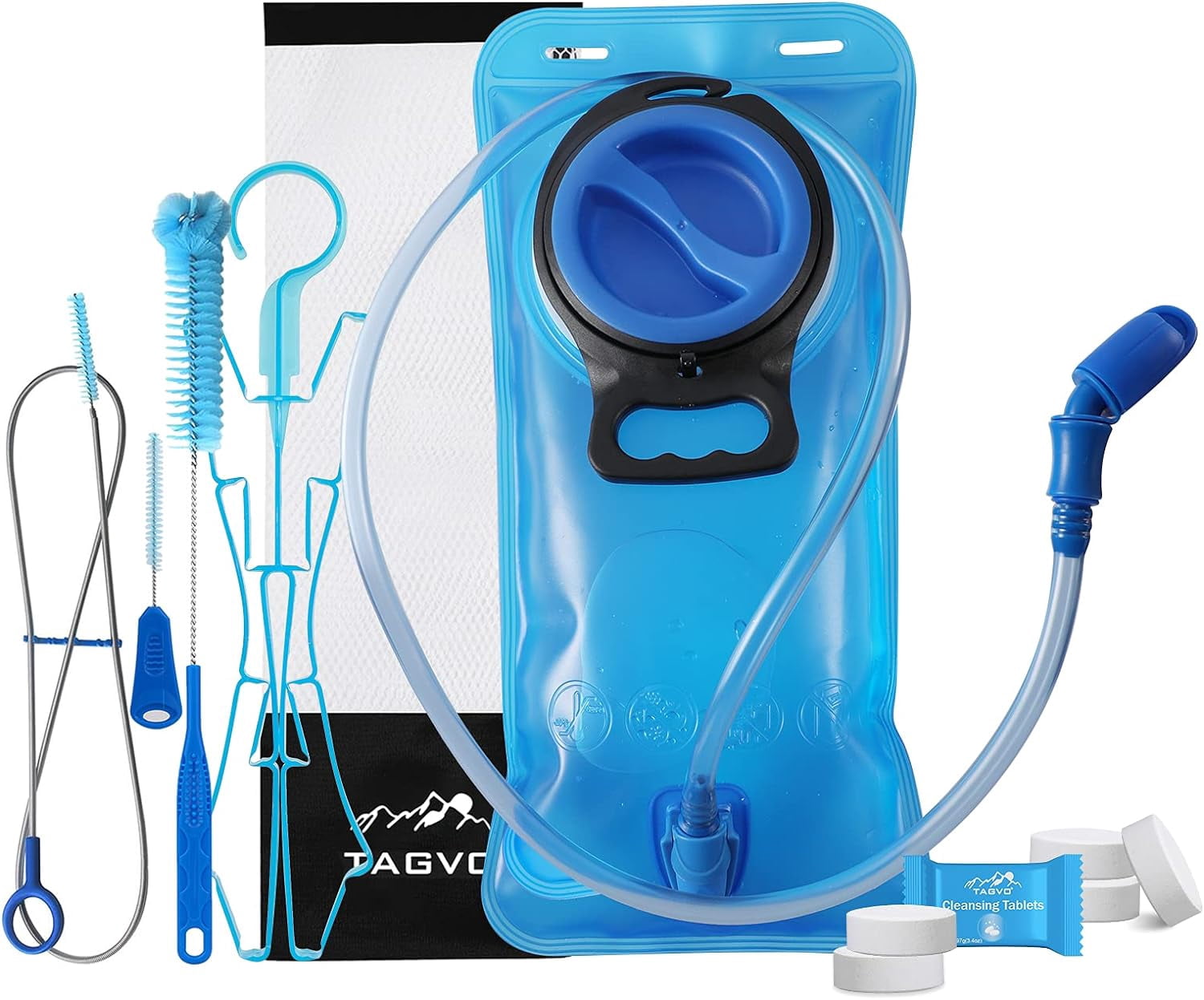 TAGVO Hydration Bladder 2 Liter BPA Free 70oz + Cleaning Brushes Kit, Leakproof Water Bladder Travel Reservoir Hydration Bag, Easy Cleaning by 3 Brushes and Air Drying by Collapsible Frame Edition-SAYN