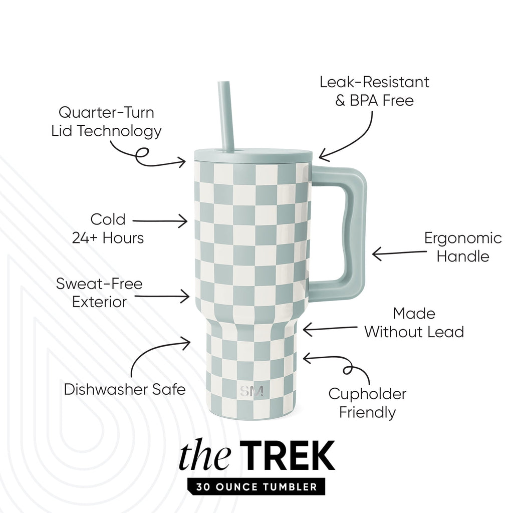 Simple Modern 30 fl oz Insulated Stainless Steel Trek Tumbler with Straw Lid | Seaglass Sage and Cream Checkmate Edition-16A6
