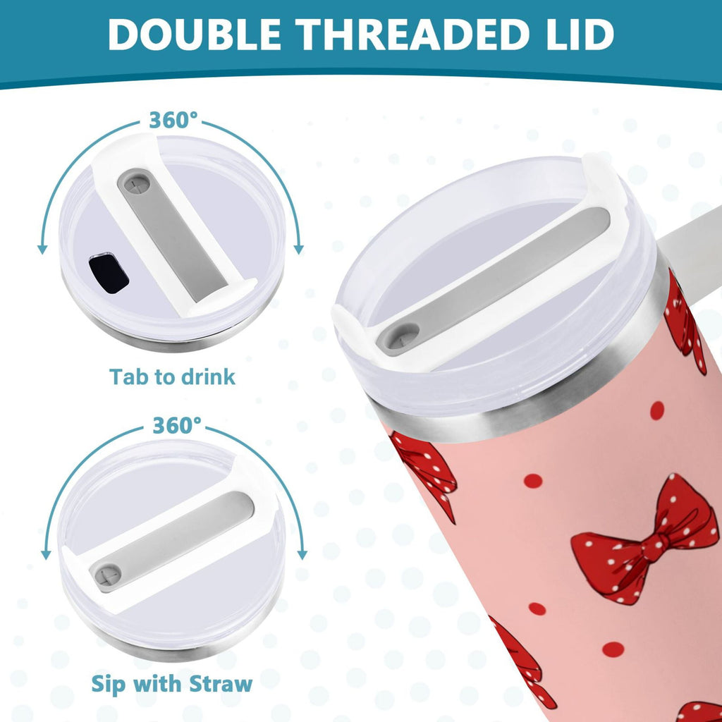40 oz Insulated Stainless Steel Tumbler Double Wall Stainless Steel Tumbler with 2-Way Drinking Red Bows and Polka Dots Edition-RGW3