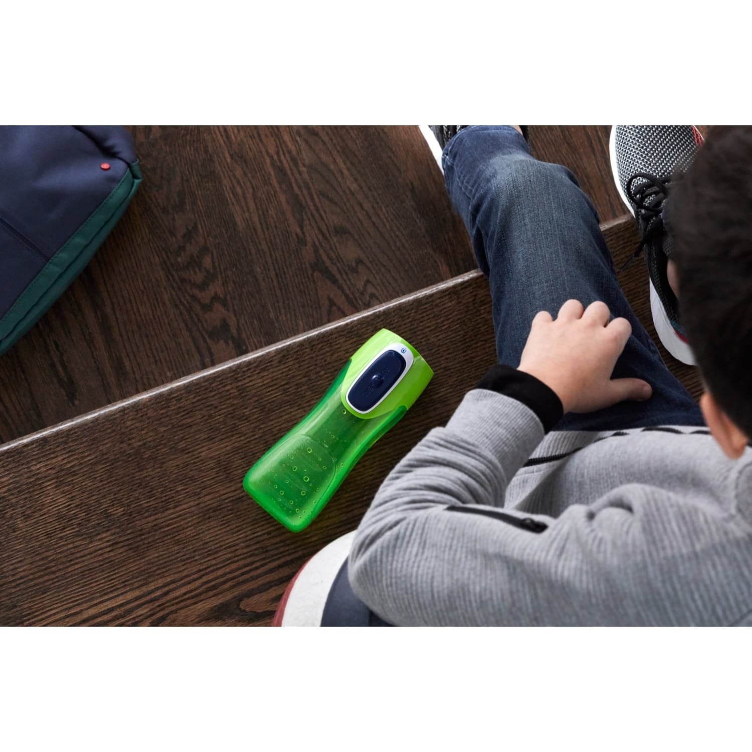 Contigo Kids Trekker Water Bottle with AUTOSEAL Lid Navy Blue and Granny Smith Green, 14 fl oz., 2-pack Edition-1P9S