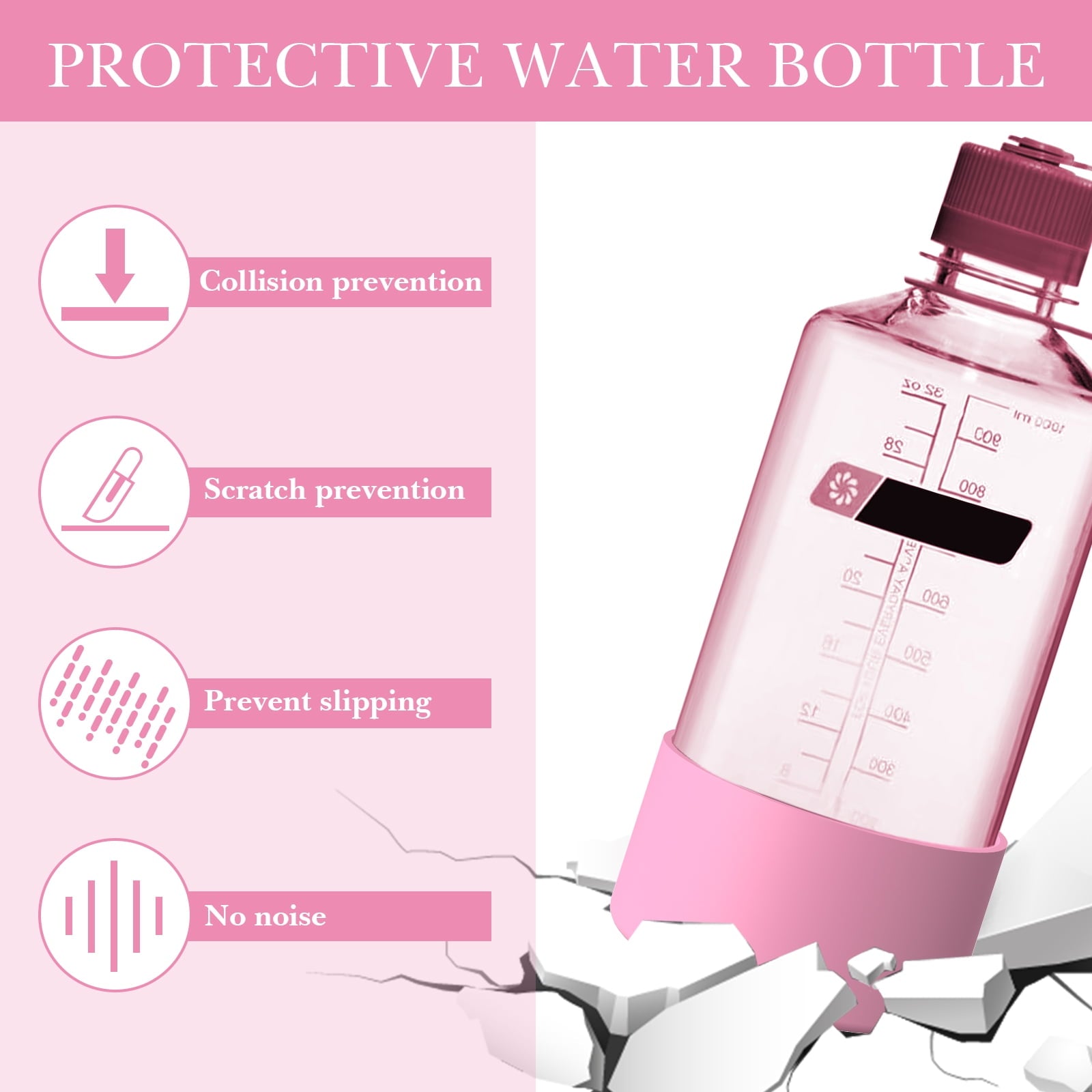 Linkidea 2 Pack Water Bottle Boot Compatible with Nalgene Sustain Wide Mouth 32oz/48oz, Narrow Mouth 32oz, Silicone Anti-Slip Bottle Bottom Bumper Protector (Light Pink) Edition-YEZO