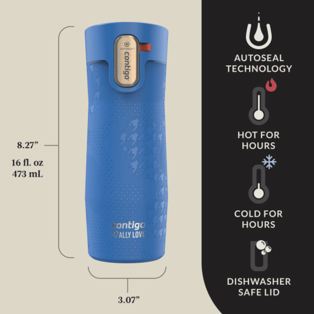 Contigo x Ally Love Autoseal West Loop Vacuum-Insulated Stainless Steel Travel Mug with Easy-Clean Lid, 16 oz, Stellar Jay Edition-8MFZ