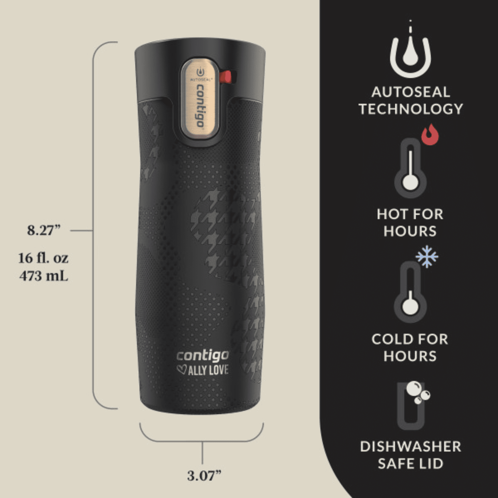 Contigo x Ally Love Autoseal West Loop Vacuum-Insulated Stainless Steel Travel Mug with Easy-Clean Lid, 16 oz, Stellar Jay Edition-8MFZ