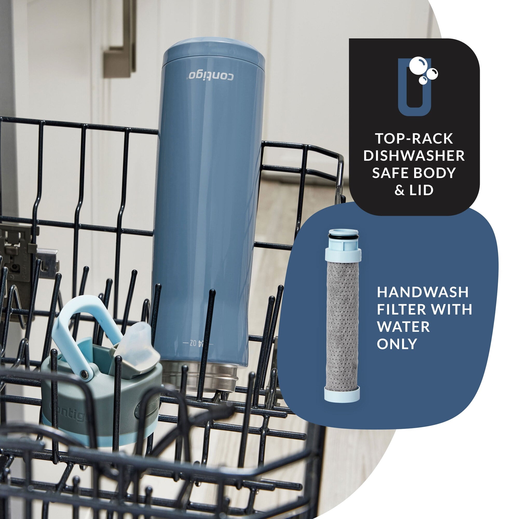 Contigo® Wells Chill Stainless Steel Filter Water Bottle with AUTOSPOUT® Straw Lid, 24 oz., Dark Ice Edition-774P