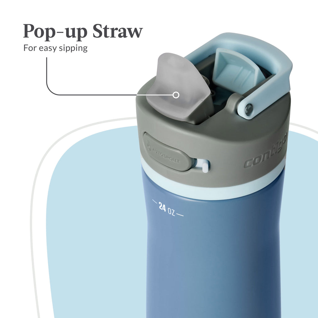Contigo® Wells Chill Stainless Steel Filter Water Bottle with AUTOSPOUT® Straw Lid, 24 oz., Dark Ice Edition-774P