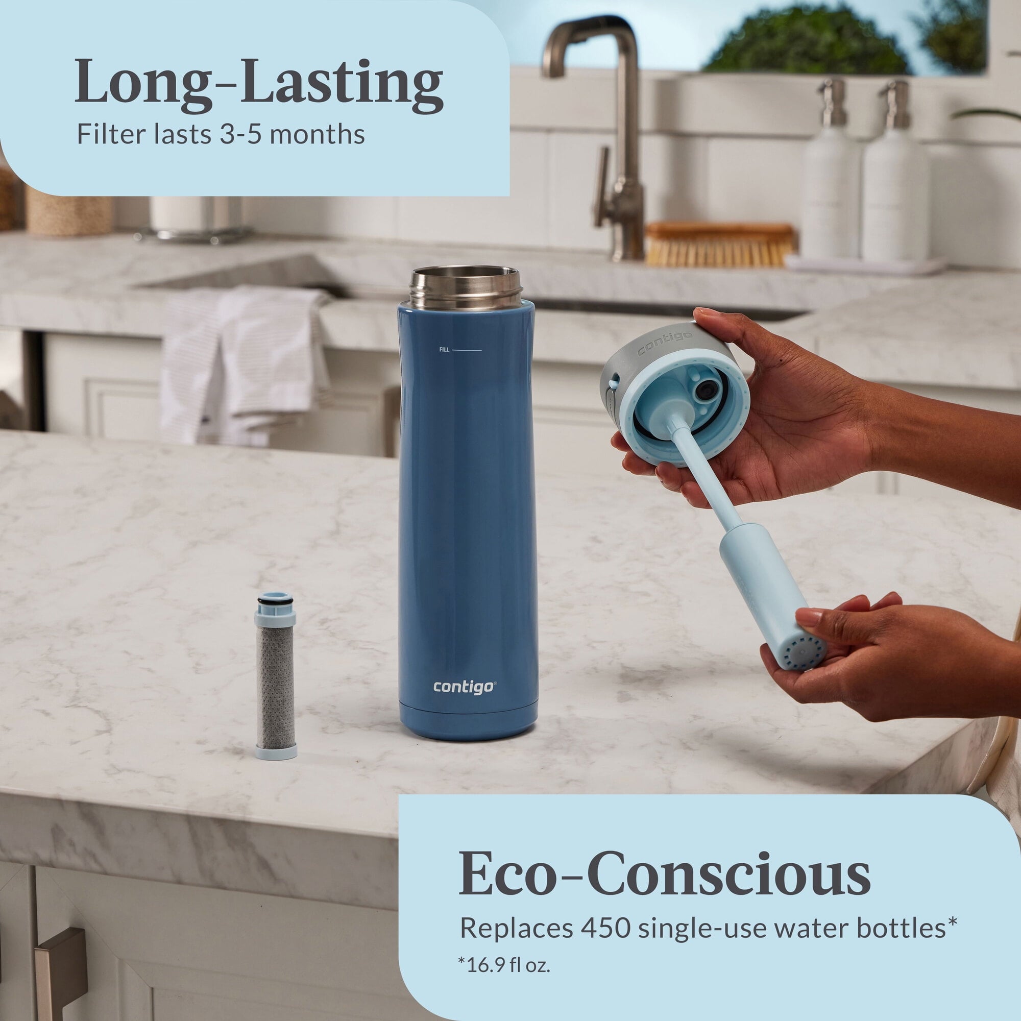 Contigo® Wells Chill Stainless Steel Filter Water Bottle with AUTOSPOUT® Straw Lid, 24 oz., Dark Ice Edition-774P