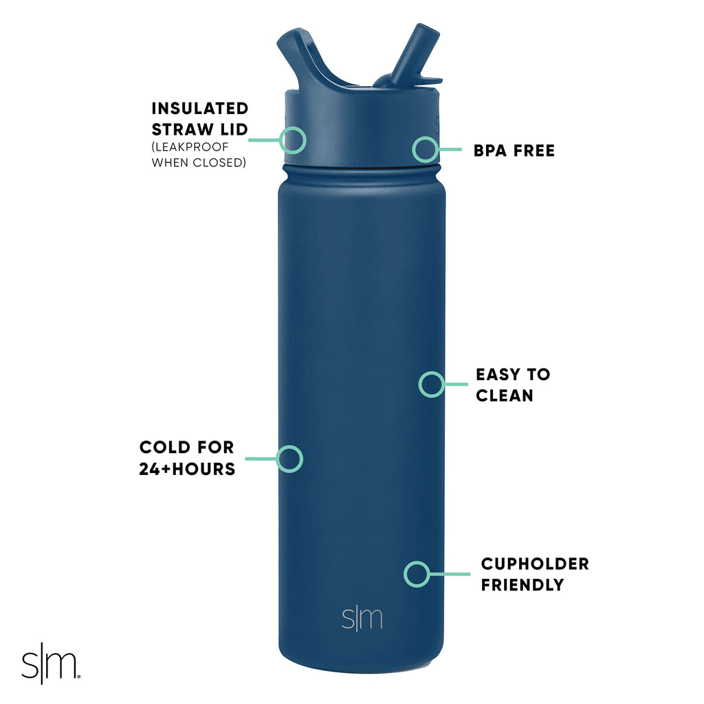 Simple Modern Water Bottle with Straw Lid Vacuum Insulated Stainless Steel Metal Thermos Bottles | Reusable Leak Proof BPA-Free Flask for School | Summit Collection | 22oz, Slumberland Edition-QNNR