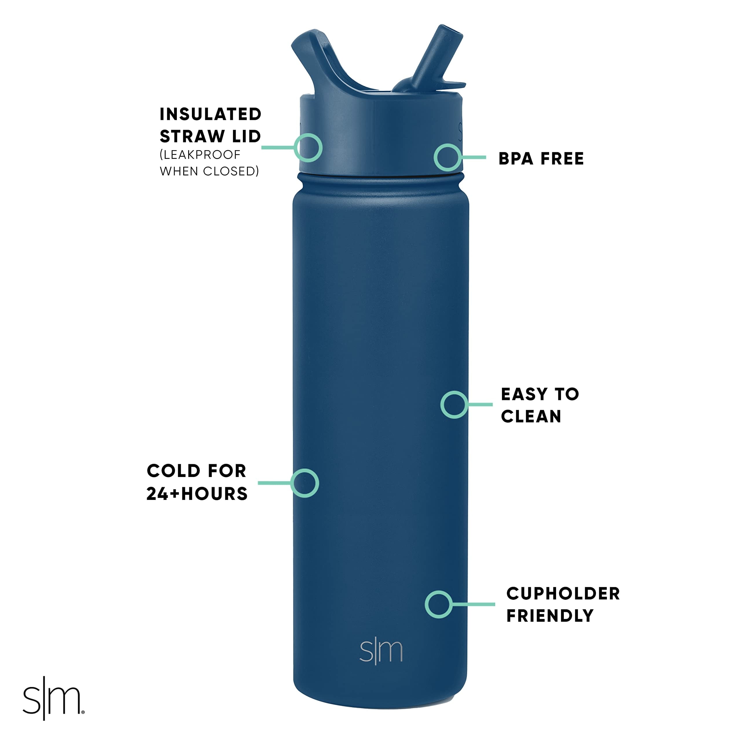 Simple Modern Water Bottle with Straw Lid Vacuum Insulated Stainless Steel Metal Thermos Bottles | Reusable Leak Proof BPA-Free Flask for School | Summit Collection | 22oz, Slumberland Edition-QNNR