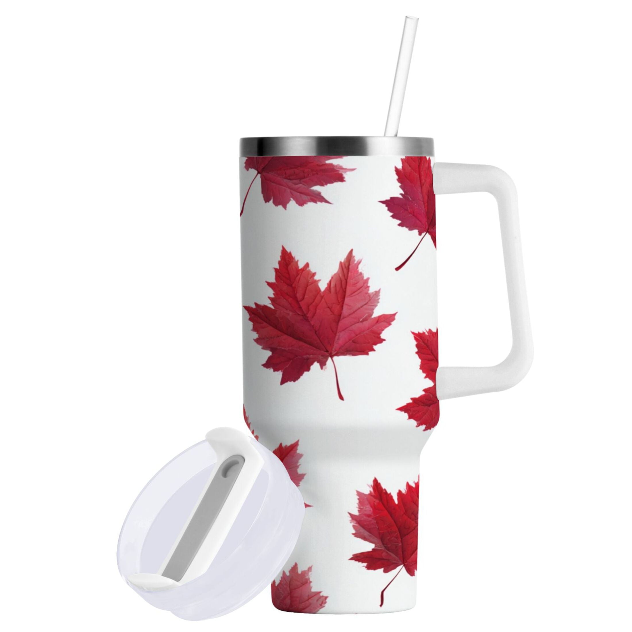 30 oz Insulated Stainless Steel Tumbler Double Wall Stainless Steel Tumbler with 2-Way Drinking Red Maple Leaves Edition-MK8G