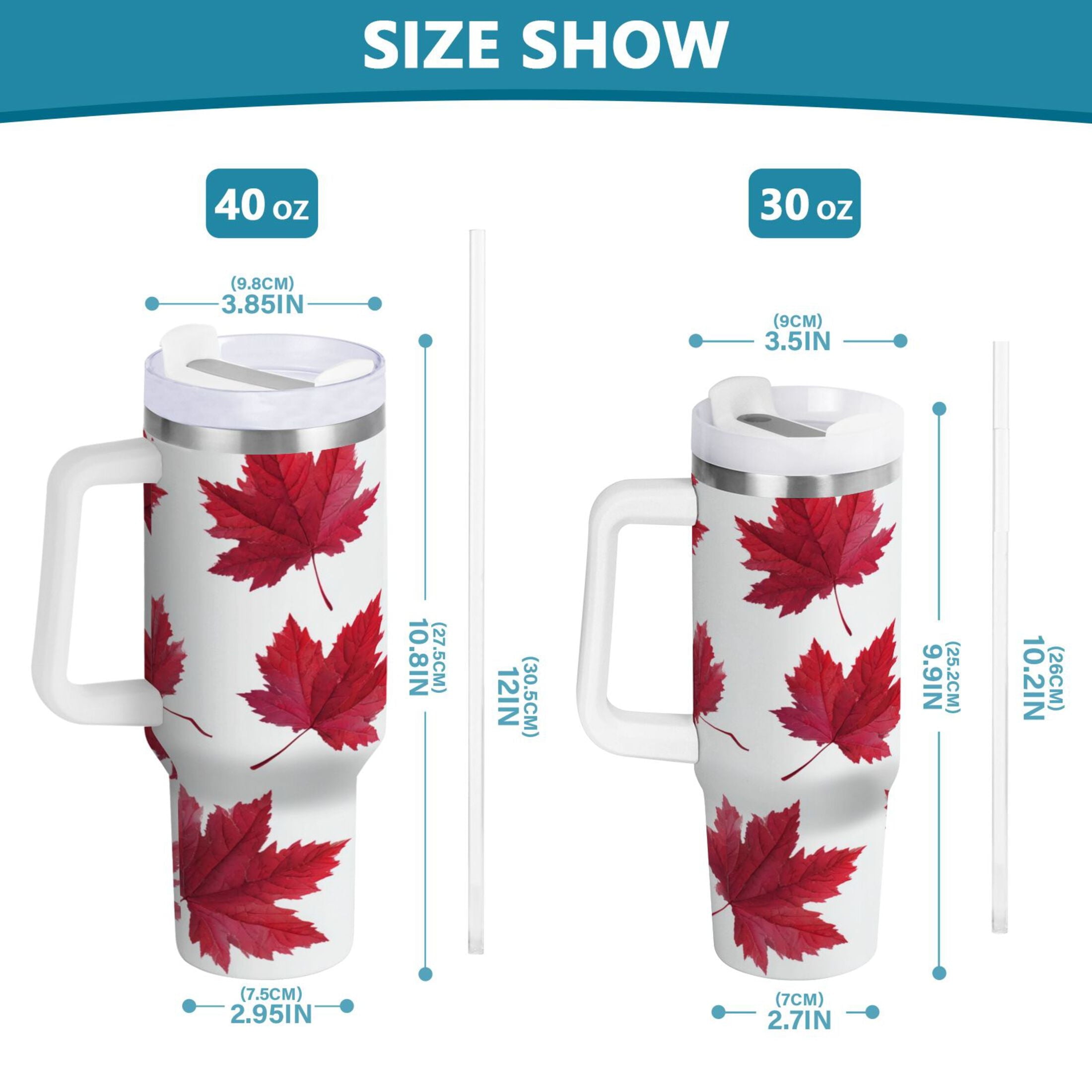 30 oz Insulated Stainless Steel Tumbler Double Wall Stainless Steel Tumbler with 2-Way Drinking Red Maple Leaves Edition-MK8G