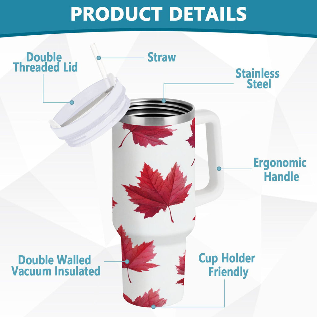 30 oz Insulated Stainless Steel Tumbler Double Wall Stainless Steel Tumbler with 2-Way Drinking Red Maple Leaves Edition-MK8G