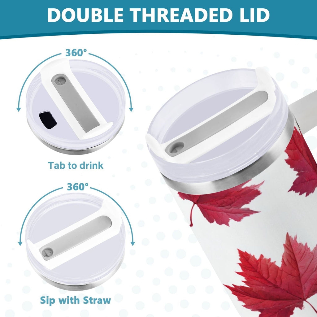 30 oz Insulated Stainless Steel Tumbler Double Wall Stainless Steel Tumbler with 2-Way Drinking Red Maple Leaves Edition-MK8G