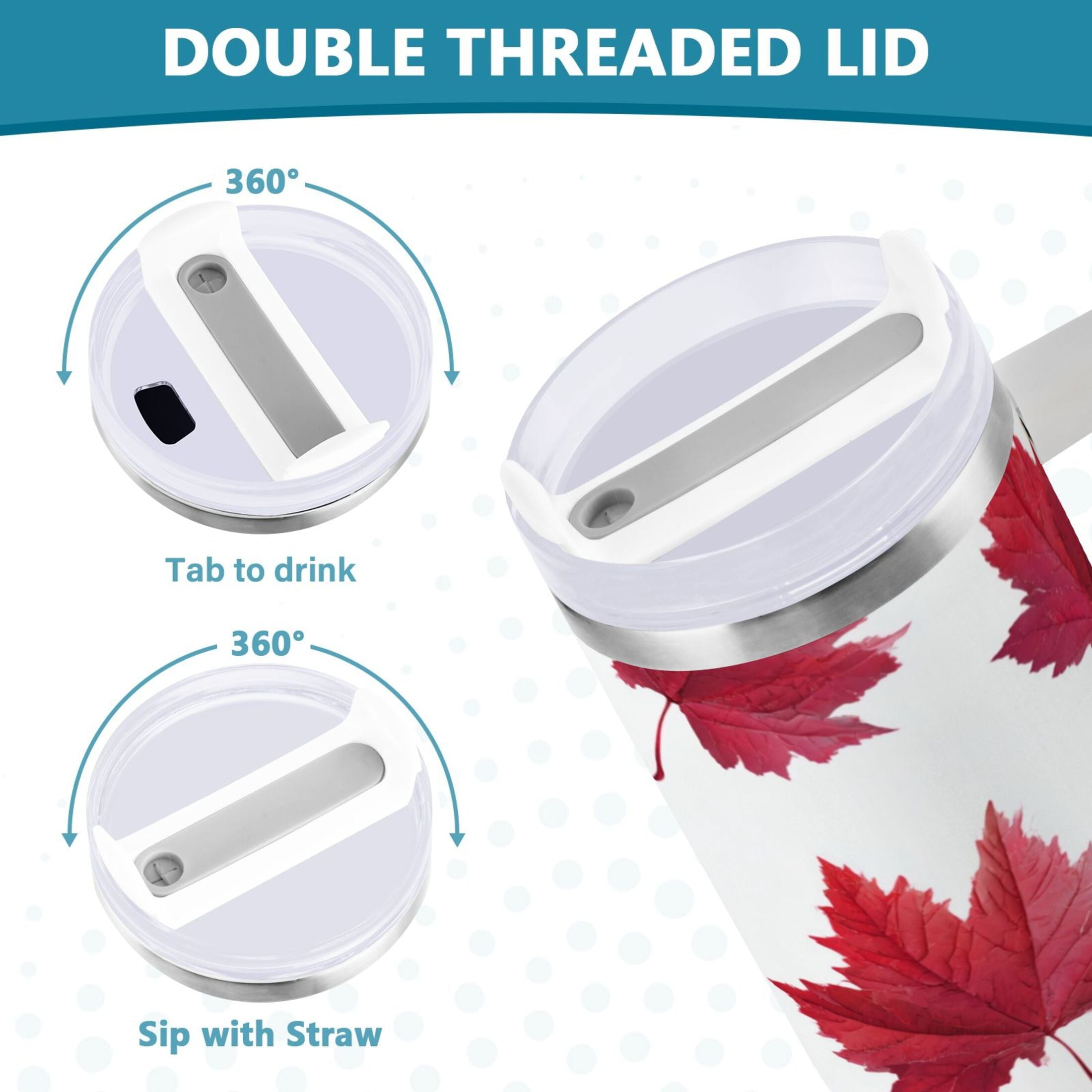 30 oz Insulated Stainless Steel Tumbler Double Wall Stainless Steel Tumbler with 2-Way Drinking Red Maple Leaves Edition-MK8G