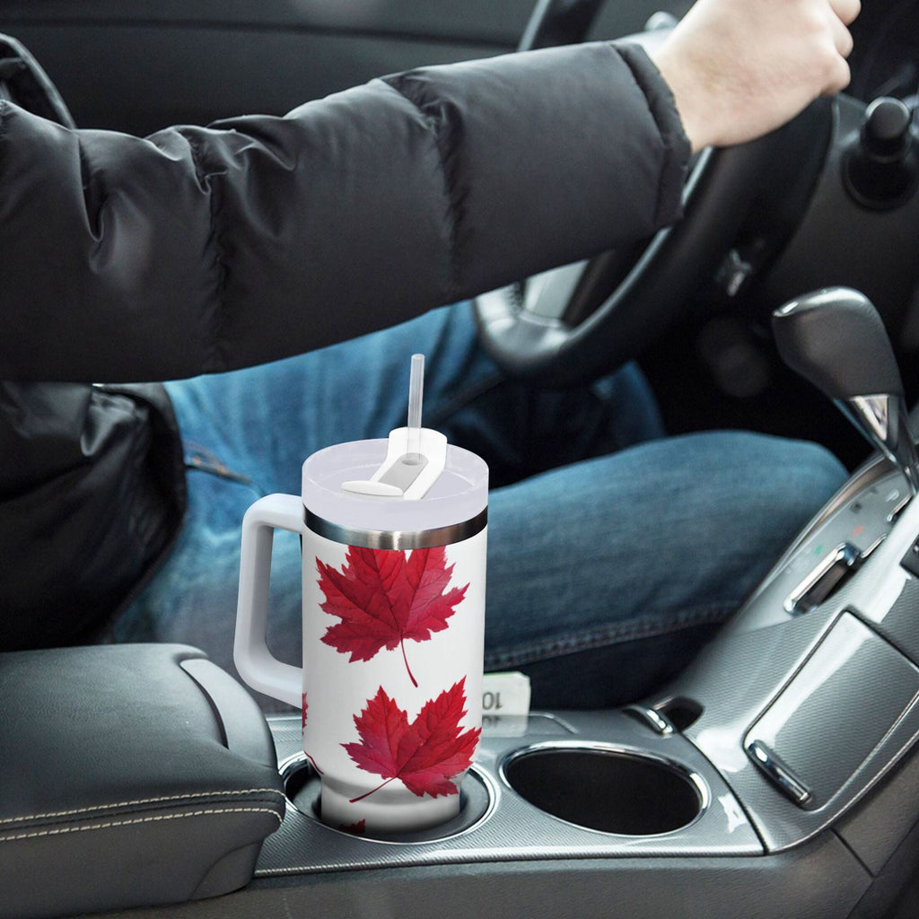 30 oz Insulated Stainless Steel Tumbler Double Wall Stainless Steel Tumbler with 2-Way Drinking Red Maple Leaves Edition-MK8G