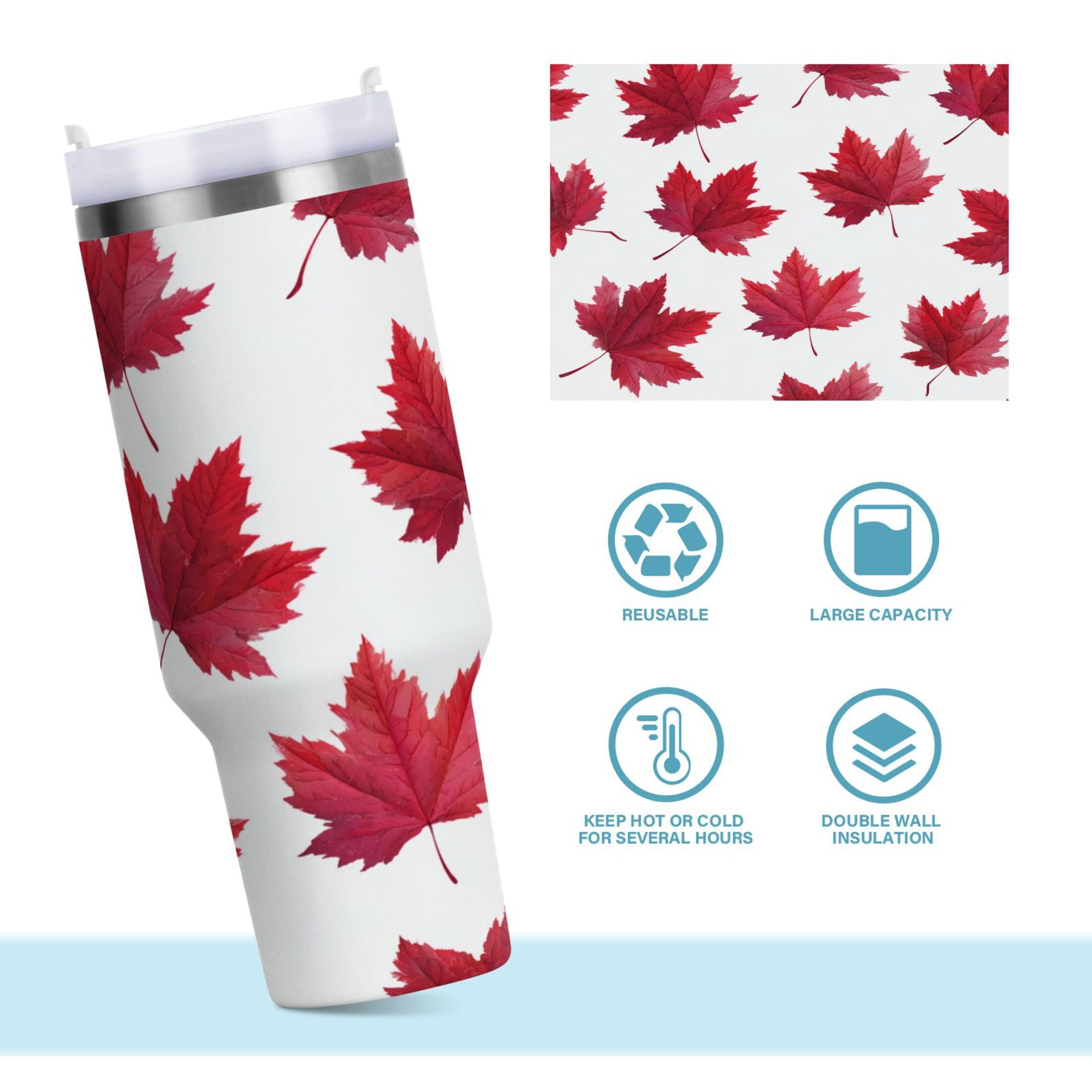 30 oz Insulated Stainless Steel Tumbler Double Wall Stainless Steel Tumbler with 2-Way Drinking Red Maple Leaves Edition-MK8G