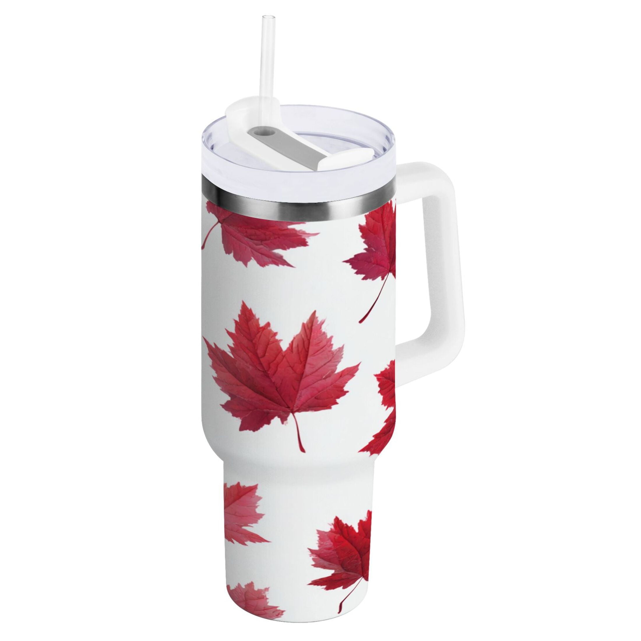 30 oz Insulated Stainless Steel Tumbler Double Wall Stainless Steel Tumbler with 2-Way Drinking Red Maple Leaves Edition-MK8G