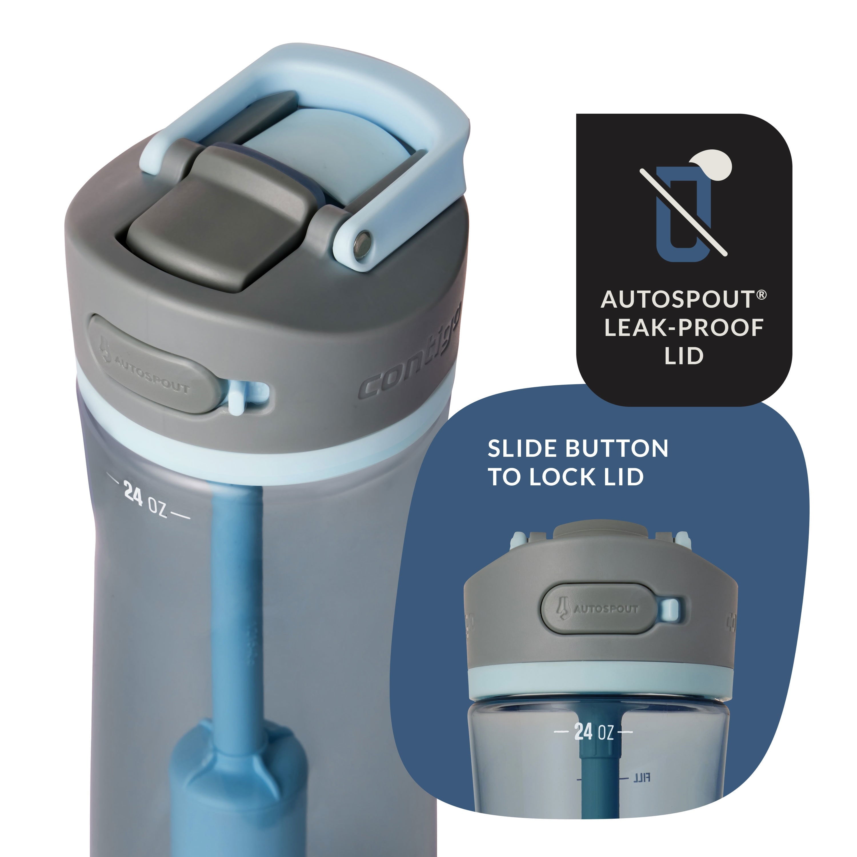 Contigo® Wells Plastic Filter Water Bottle with AUTOSPOUT® Straw Lid, 24 Oz., Dark Ice Edition-2FLB
