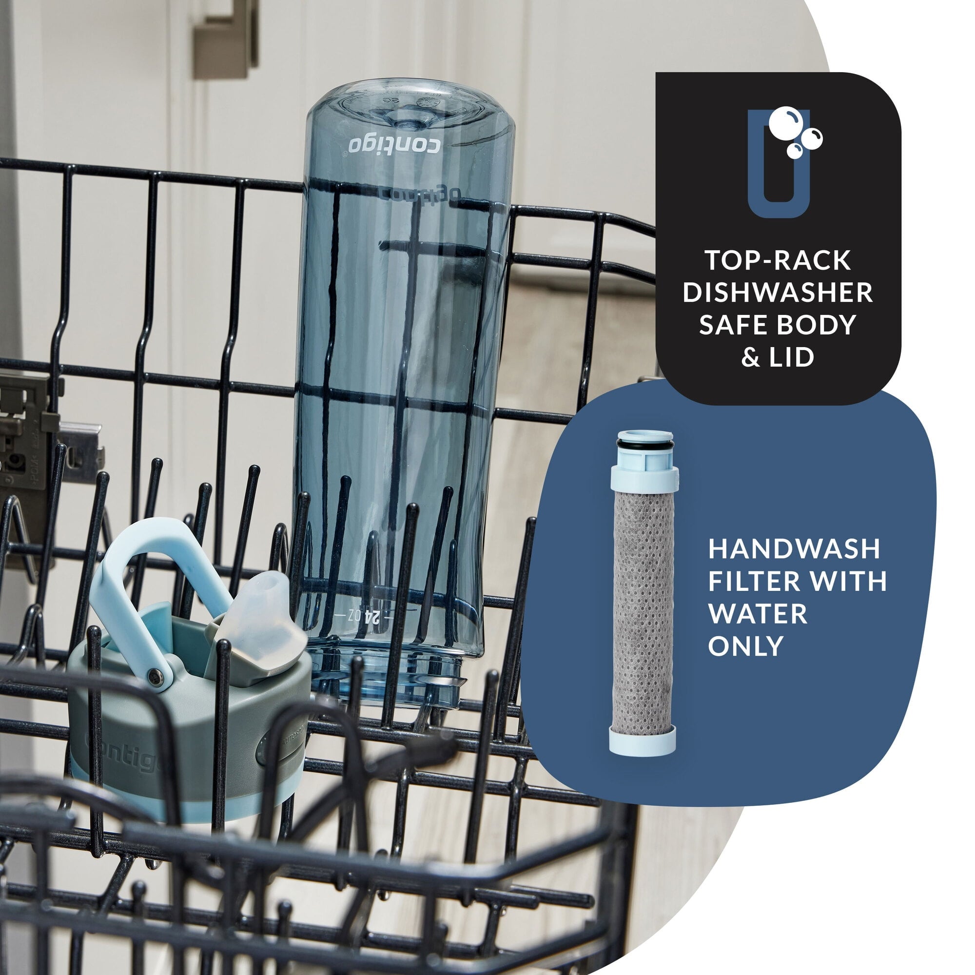 Contigo® Wells Plastic Filter Water Bottle with AUTOSPOUT® Straw Lid, 24 Oz., Dark Ice Edition-2FLB
