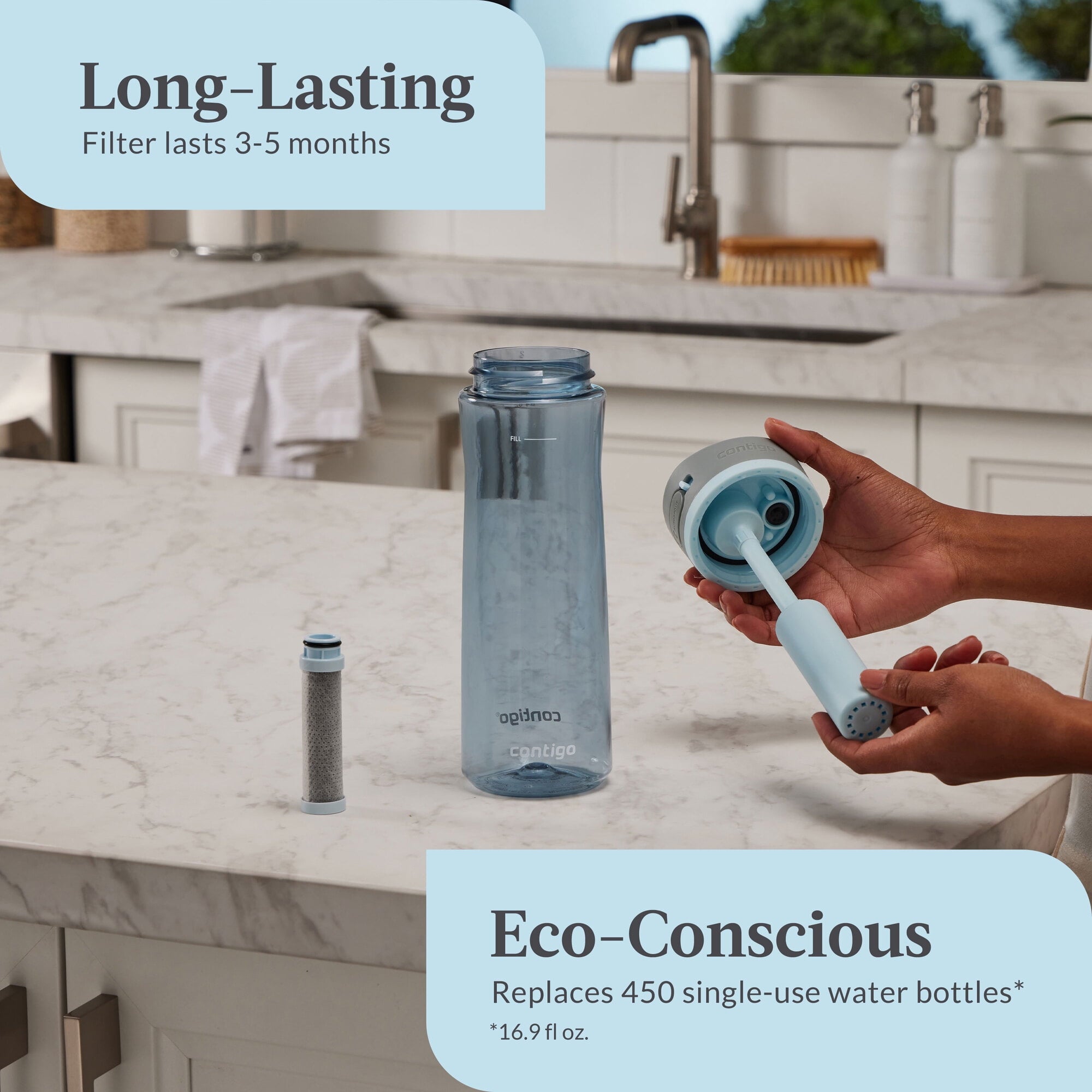 Contigo® Wells Plastic Filter Water Bottle with AUTOSPOUT® Straw Lid, 24 Oz., Dark Ice Edition-2FLB