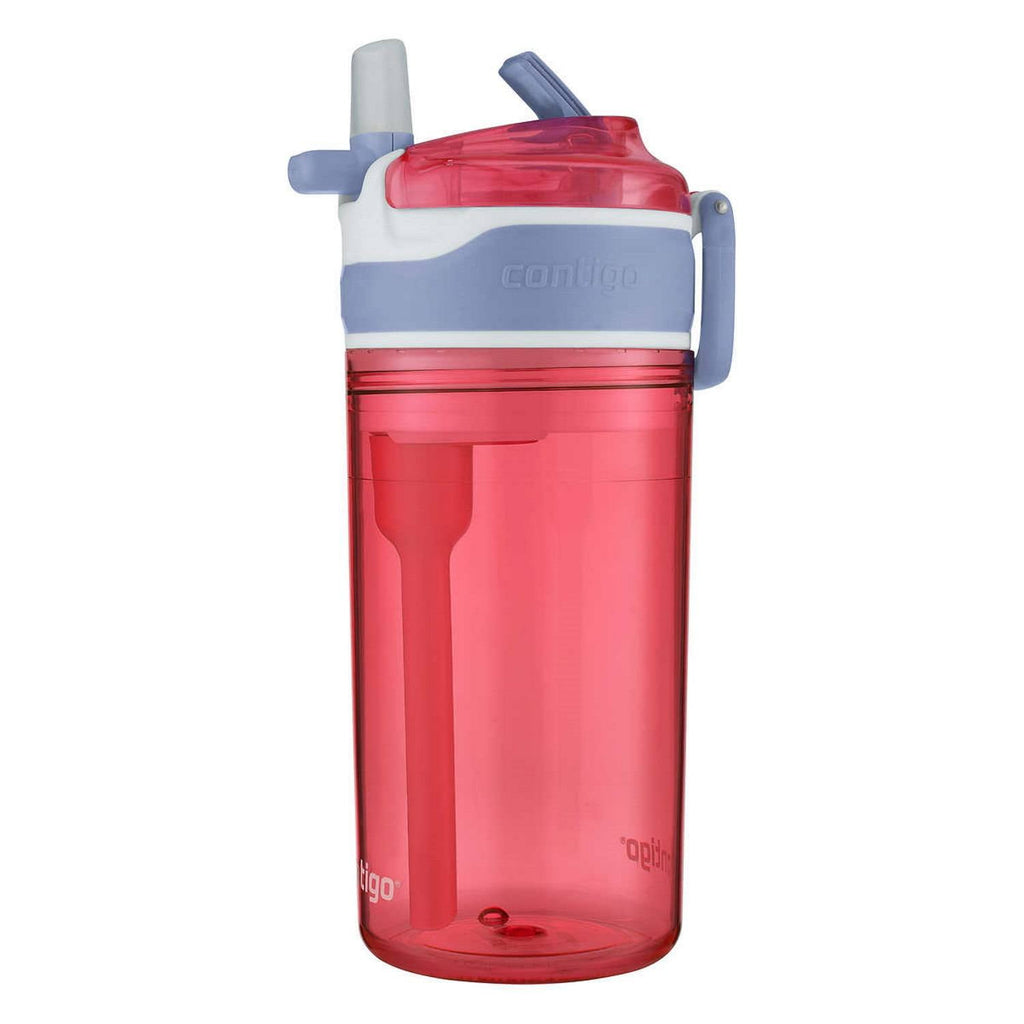 Contigo Kids 2-in-1 Snack Hero Tumbler Featuring 4oz Snack Holder Stacked on Top of 13oz Water Bottle - BPA Free, Durable Tritan w/Flexible Carry Handle &amp; Spill-Proof Valve, Purple &amp; Pink – 2 Pack Edition-H6NM