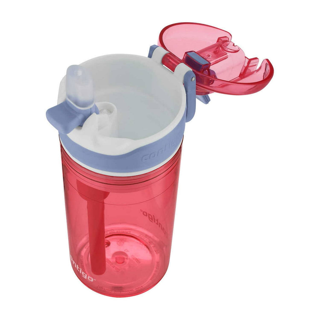 Contigo Kids 2-in-1 Snack Hero Tumbler Featuring 4oz Snack Holder Stacked on Top of 13oz Water Bottle - BPA Free, Durable Tritan w/Flexible Carry Handle &amp; Spill-Proof Valve, Purple &amp; Pink – 2 Pack Edition-H6NM
