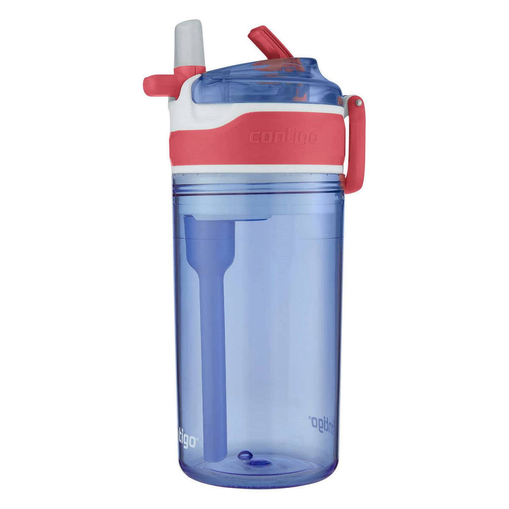 Contigo Kids 2-in-1 Snack Hero Tumbler Featuring 4oz Snack Holder Stacked on Top of 13oz Water Bottle - BPA Free, Durable Tritan w/Flexible Carry Handle &amp; Spill-Proof Valve, Purple &amp; Pink – 2 Pack Edition-H6NM