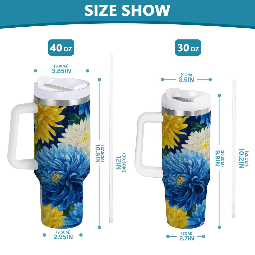 30 oz Insulated Stainless Steel Tumbler Double Wall Stainless Steel Tumbler with 2-Way Drinking Yellow and White Chrysanthemum Edition-U4C6