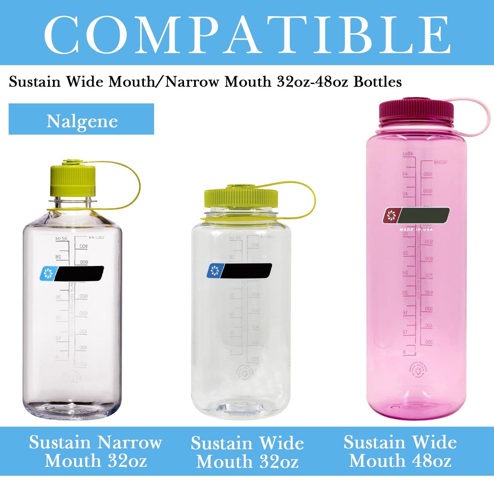Linkidea 2 Pack Water Bottle Boot Compatible with Nalgene Sustain Wide Mouth 32oz/48oz, Narrow Mouth 32oz, Silicone Anti-Slip Bottle Bottom Bumper Protector (Blue) Edition-WUZV