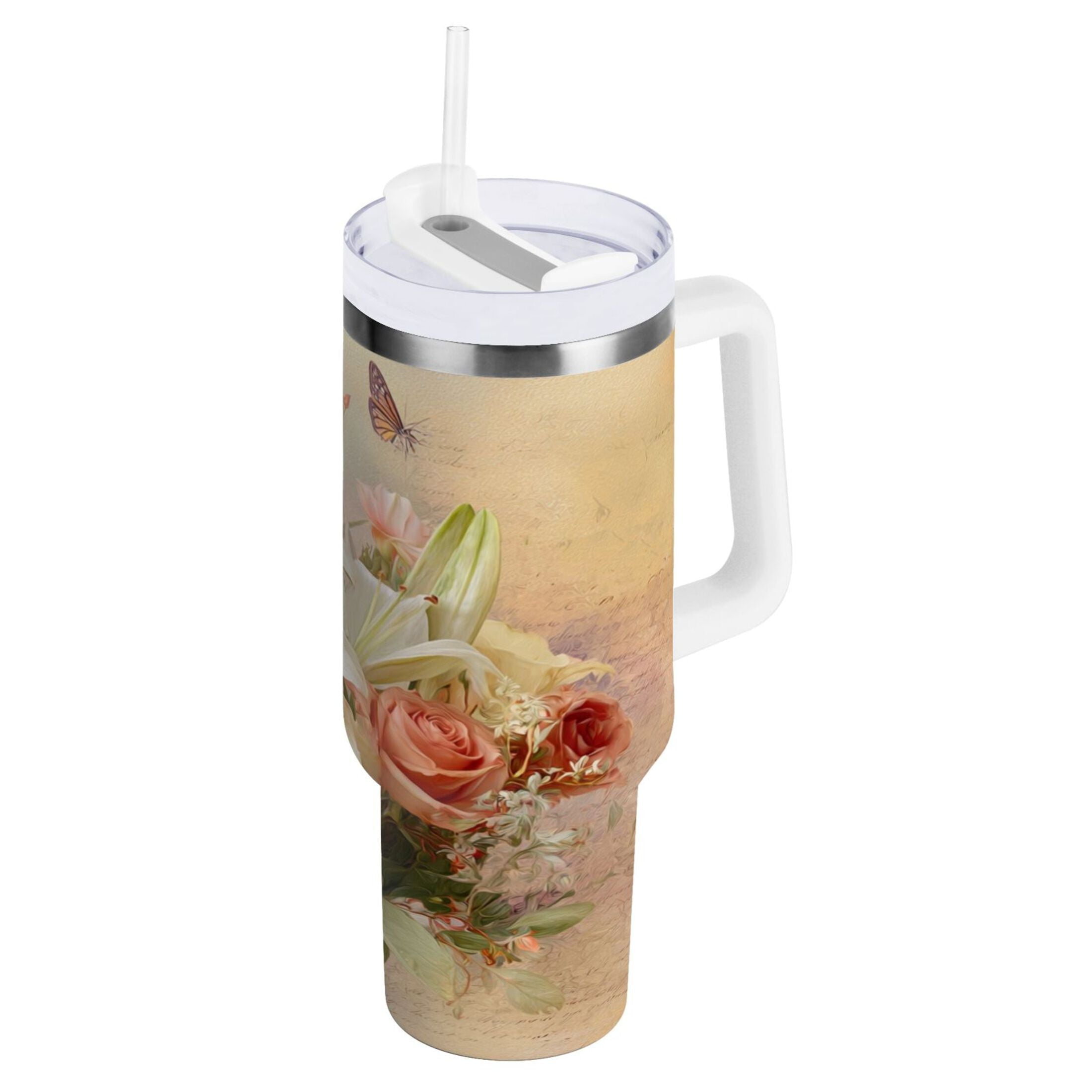 30 oz Insulated Stainless Steel Tumbler Double Wall Stainless Steel Tumbler with 2-Way Drinking Beautiful Floral Bouquet Edition-36VL