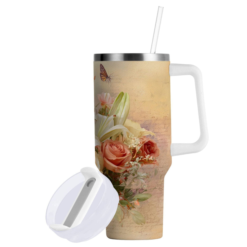 30 oz Insulated Stainless Steel Tumbler Double Wall Stainless Steel Tumbler with 2-Way Drinking Beautiful Floral Bouquet Edition-36VL
