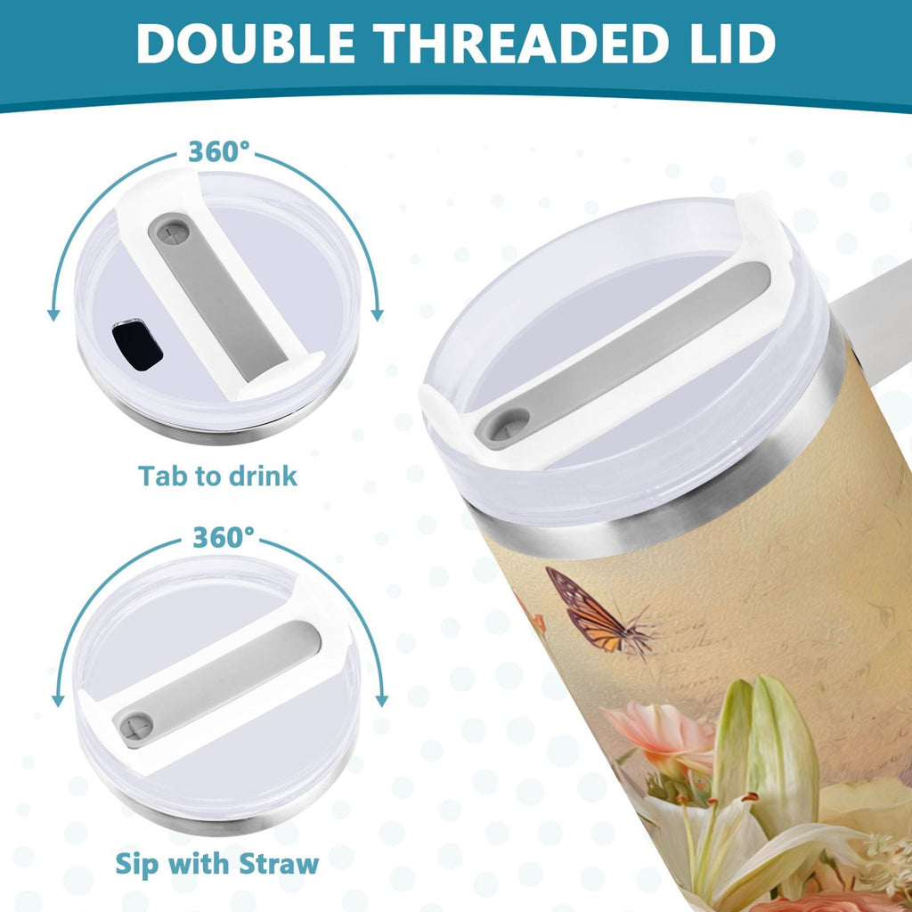 30 oz Insulated Stainless Steel Tumbler Double Wall Stainless Steel Tumbler with 2-Way Drinking Beautiful Floral Bouquet Edition-36VL
