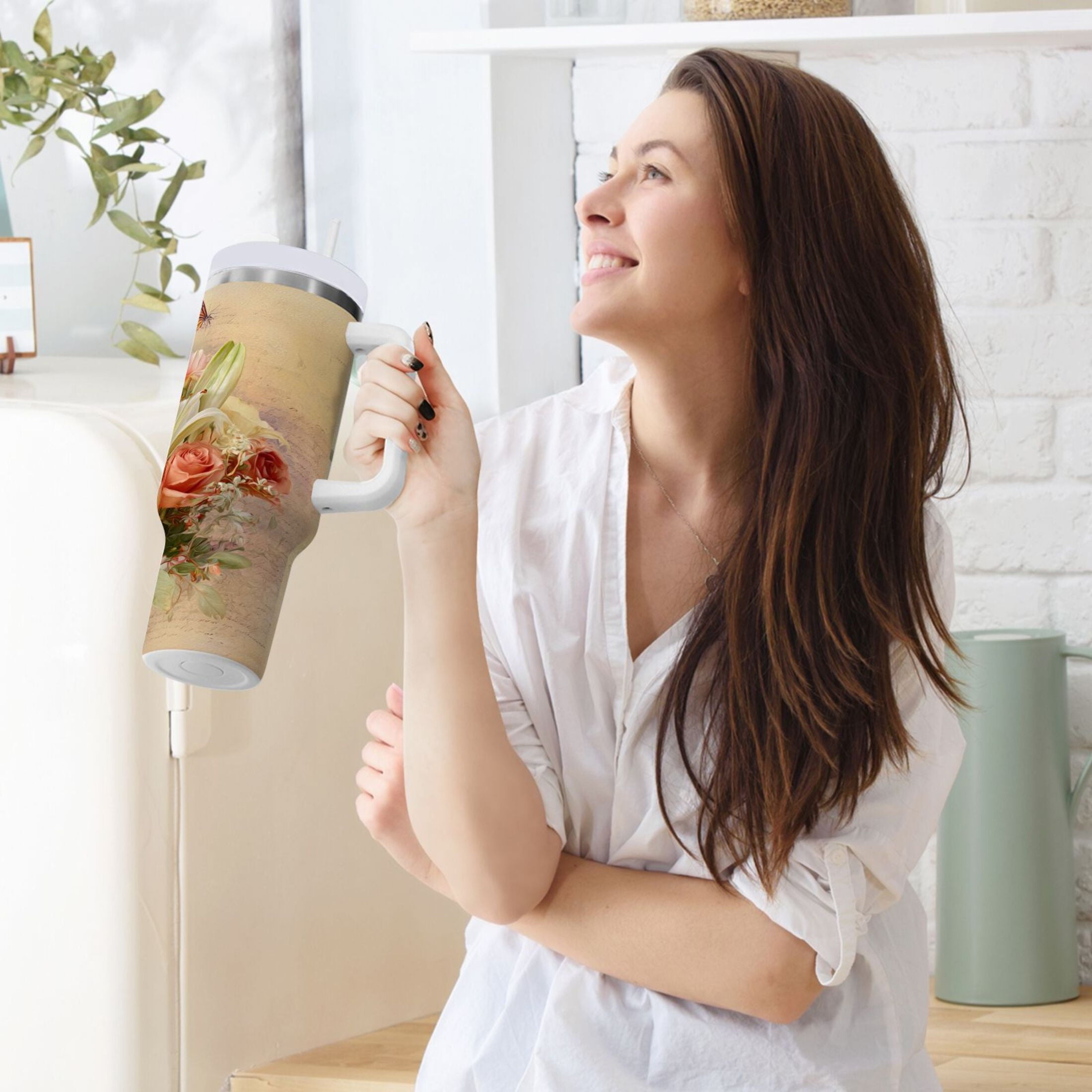 30 oz Insulated Stainless Steel Tumbler Double Wall Stainless Steel Tumbler with 2-Way Drinking Beautiful Floral Bouquet Edition-36VL