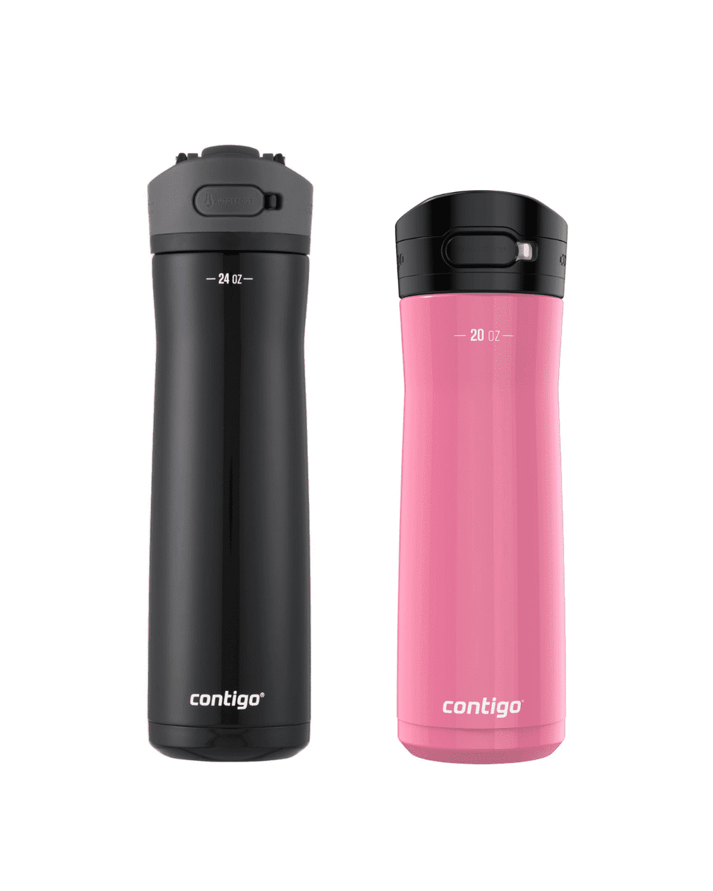 Contigo Jackson Chill  Bundle 2 Water Bottles Black 24oz and Pink  20oz with Autopop Lid Edition-F62C