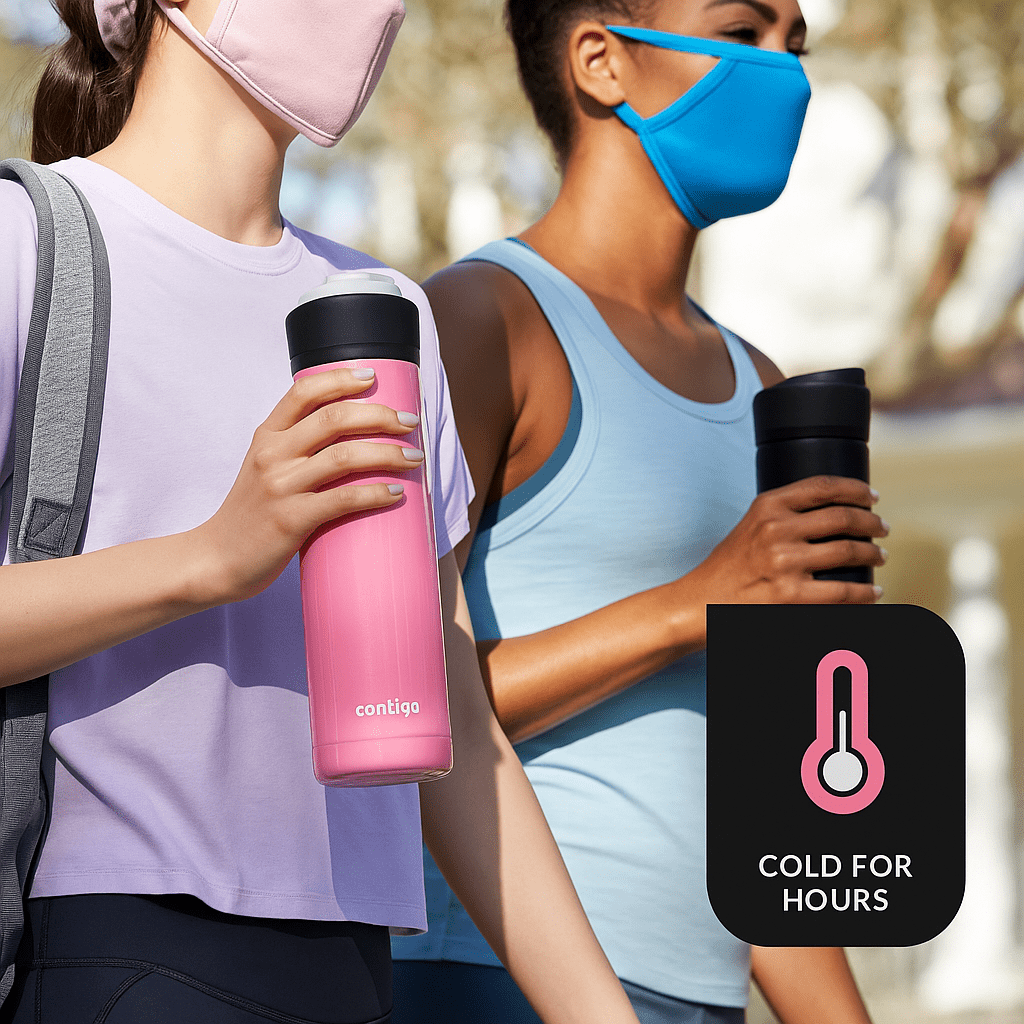 Contigo Jackson Chill  Bundle 2 Water Bottles Black 24oz and Pink  20oz with Autopop Lid Edition-F62C