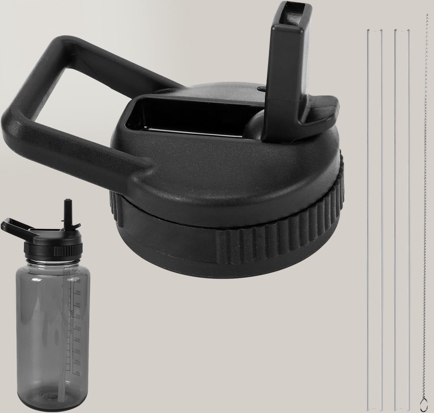 Straw Lid Compatible with Nalgene Water Bottles, BPA-Free Straws Lid with Handle for Nalgene Wide Mouth, Replacement Bottle Cap Accessories with Straws and Straw Brush Edition-97RK
