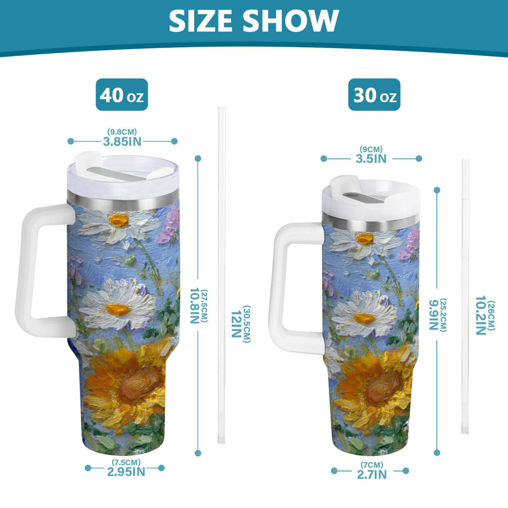 40 oz Insulated Stainless Steel Tumbler Double Wall Stainless Steel Tumbler with 2-Way Drinking Sunflowers and Daisies Edition-MQHR