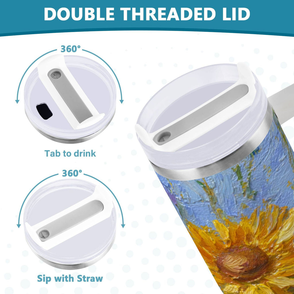 40 oz Insulated Stainless Steel Tumbler Double Wall Stainless Steel Tumbler with 2-Way Drinking Sunflowers and Daisies Edition-MQHR