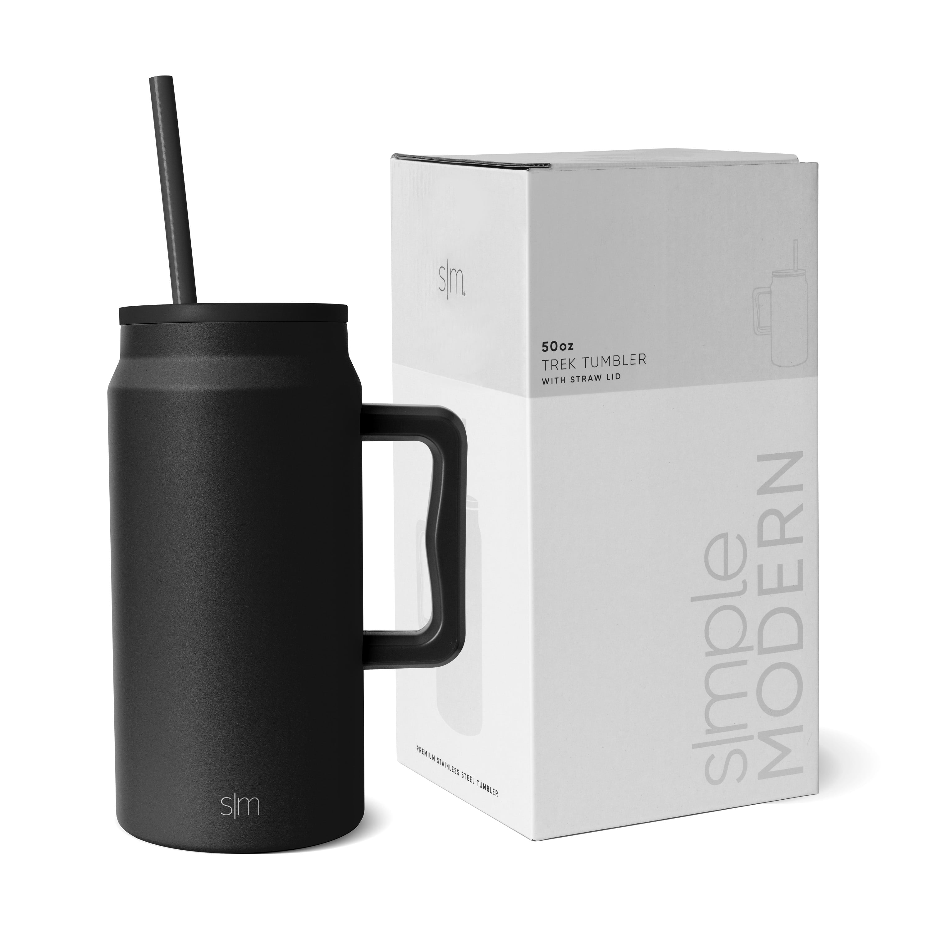 Simple Modern 50 fl oz Insulated Stainless Steel Trek Tumbler with Straw Lid | Midnight Black Edition-4U3P