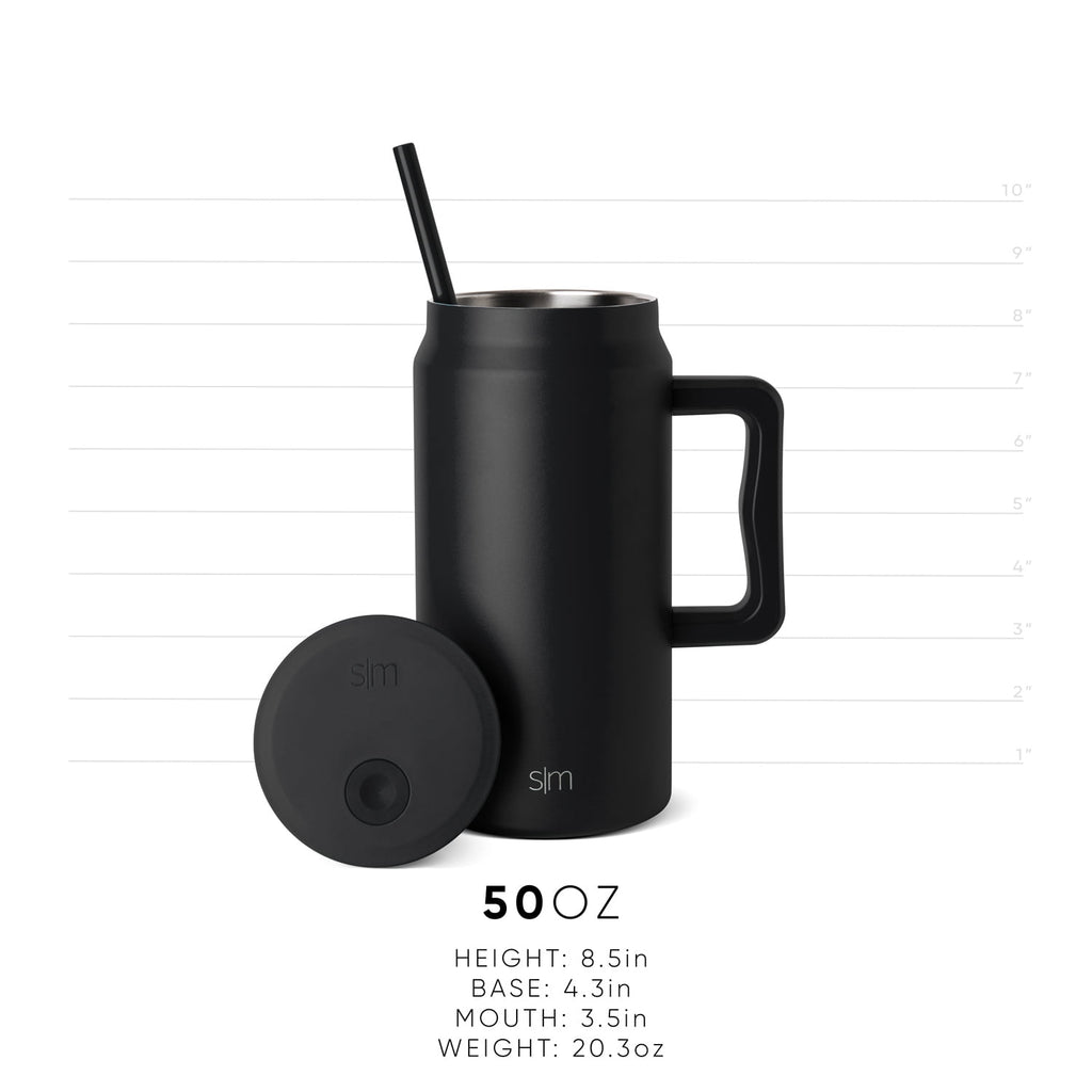 Simple Modern 50 fl oz Insulated Stainless Steel Trek Tumbler with Straw Lid | Midnight Black Edition-4U3P
